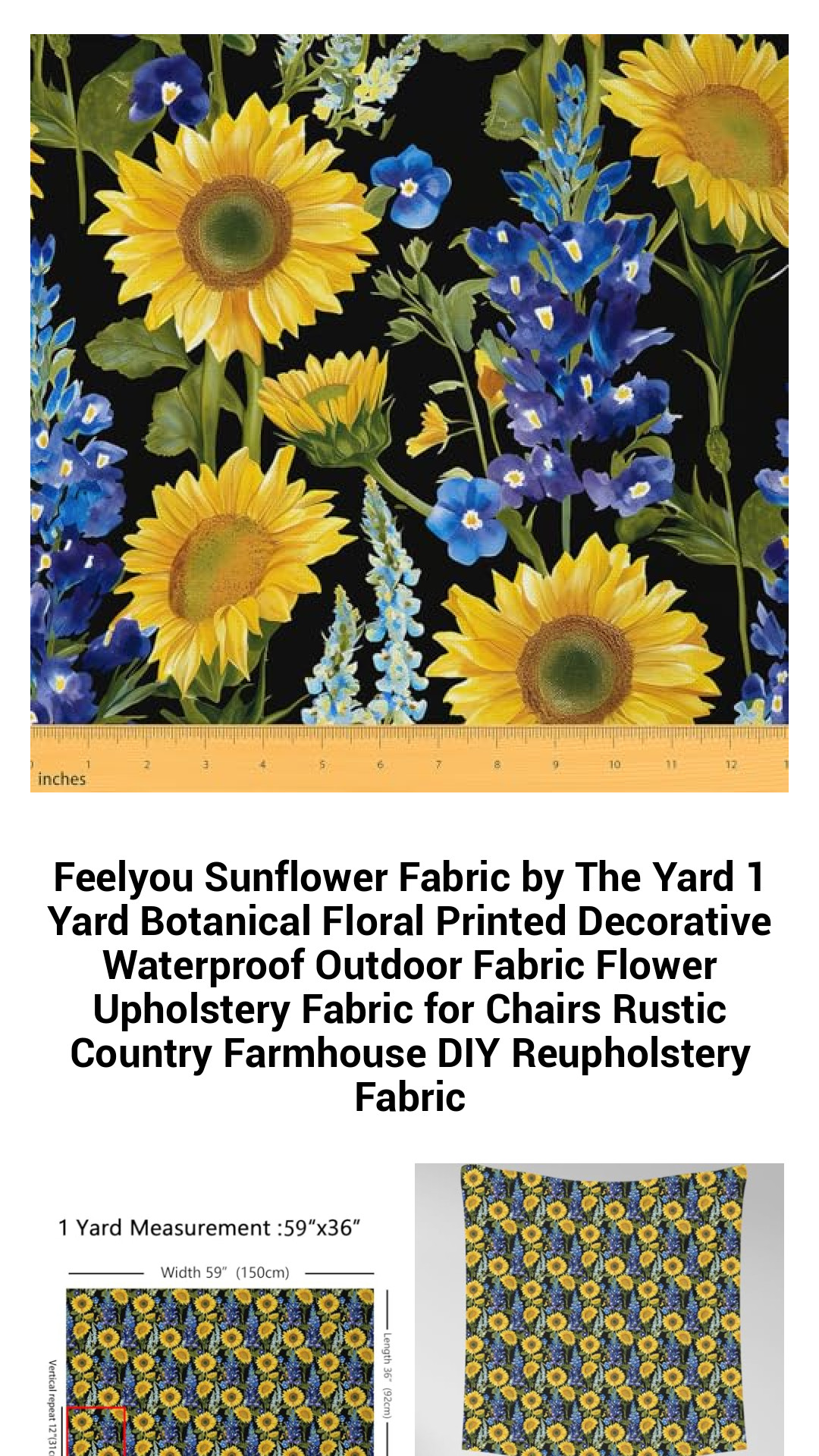 Vibrant Sunflower Outdoor Upholstery Fabric by the Yard - Waterproof Botanical Floral Print for Rustic Home Décor and DIY Projects
