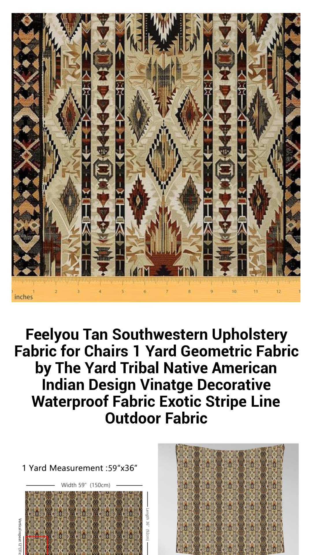 Exotic Tan Southwestern Upholstery Fabric - Waterproof Geometric Design for Chairs & Outdoor Projects - 100% Polyester Tribal Print by The Yard