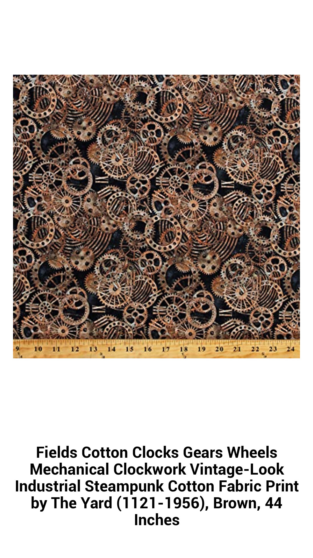 Vintage Steampunk Cotton Fabric Print – Industrial Clock Gears and Wheels Design, 44 Inches Wide, Sold by the Yard
