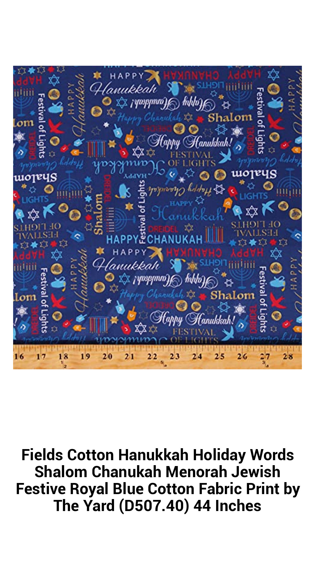 Premium Royal Blue Cotton Hanukkah Fabric Featuring Shalom Chanukah Menorah Print - Perfect for Festive DIY Projects by the Yard