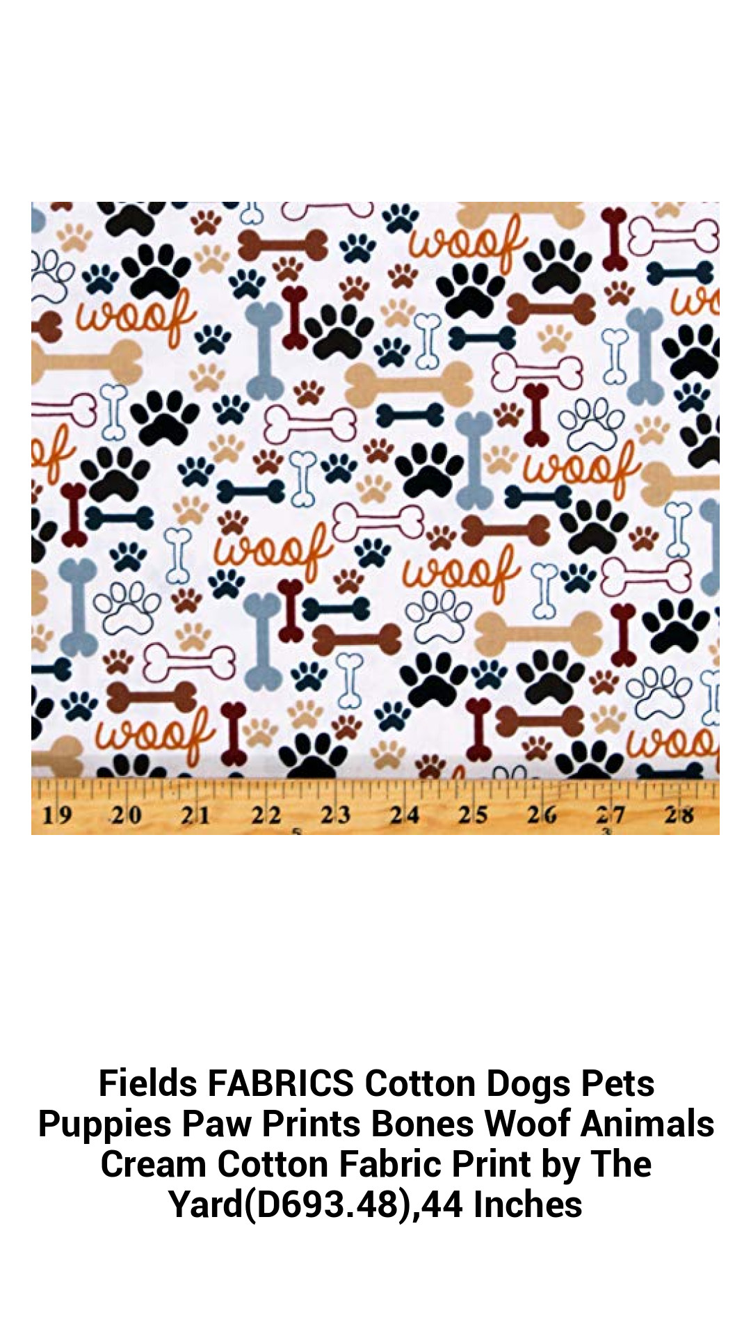 Adorable Cotton Fabric featuring Paw Prints and Bones for Pets - Perfect for Dog Lovers, 44 Inches Wide, Sold by the Yard