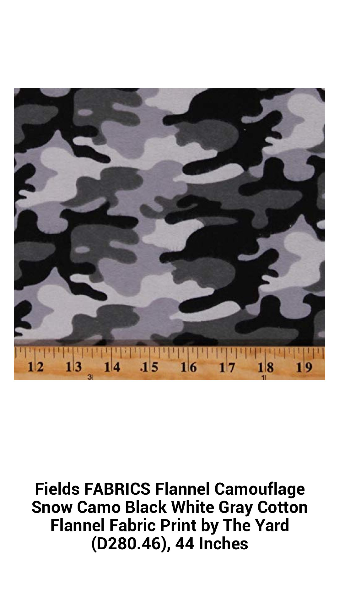 Ultimate Snow Camo Cotton Flannel Fabric - Stylish Black, White & Gray Camouflage Print - 44 Inches Wide, Sold by the Yard