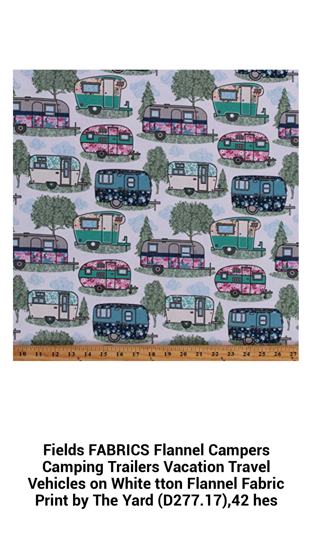 Adventure Awaits: 100% Cotton Flannel Fabric Featuring Campers and Camping Trailers on a White Background, Perfect for Cozy Projects by the Yard