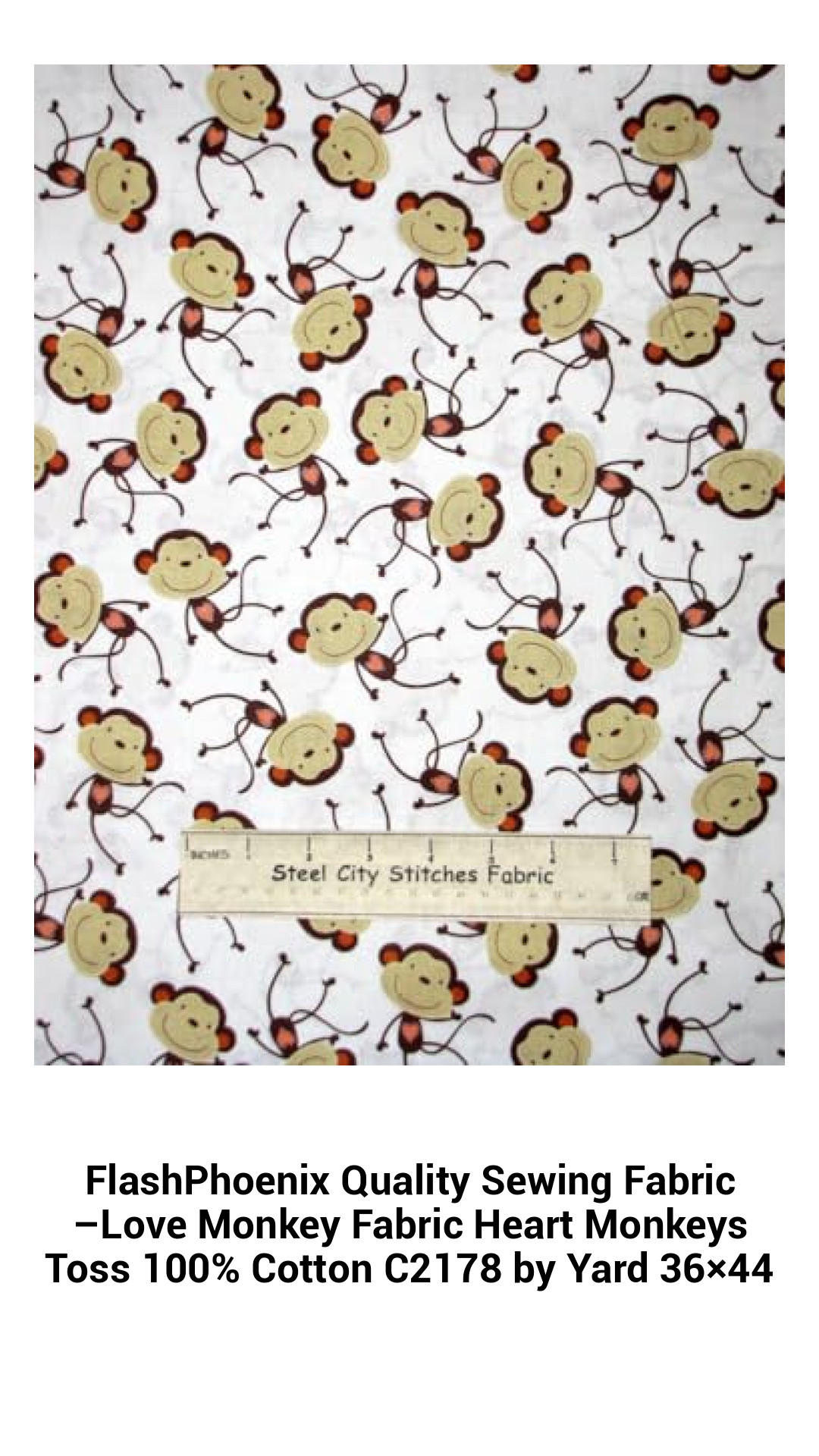 Premium Love Monkey Cotton Sewing Fabric - Adorable Heart Monkeys Toss Design, 100% Eco-Friendly, Perfect for Creative Crafts by the Yard