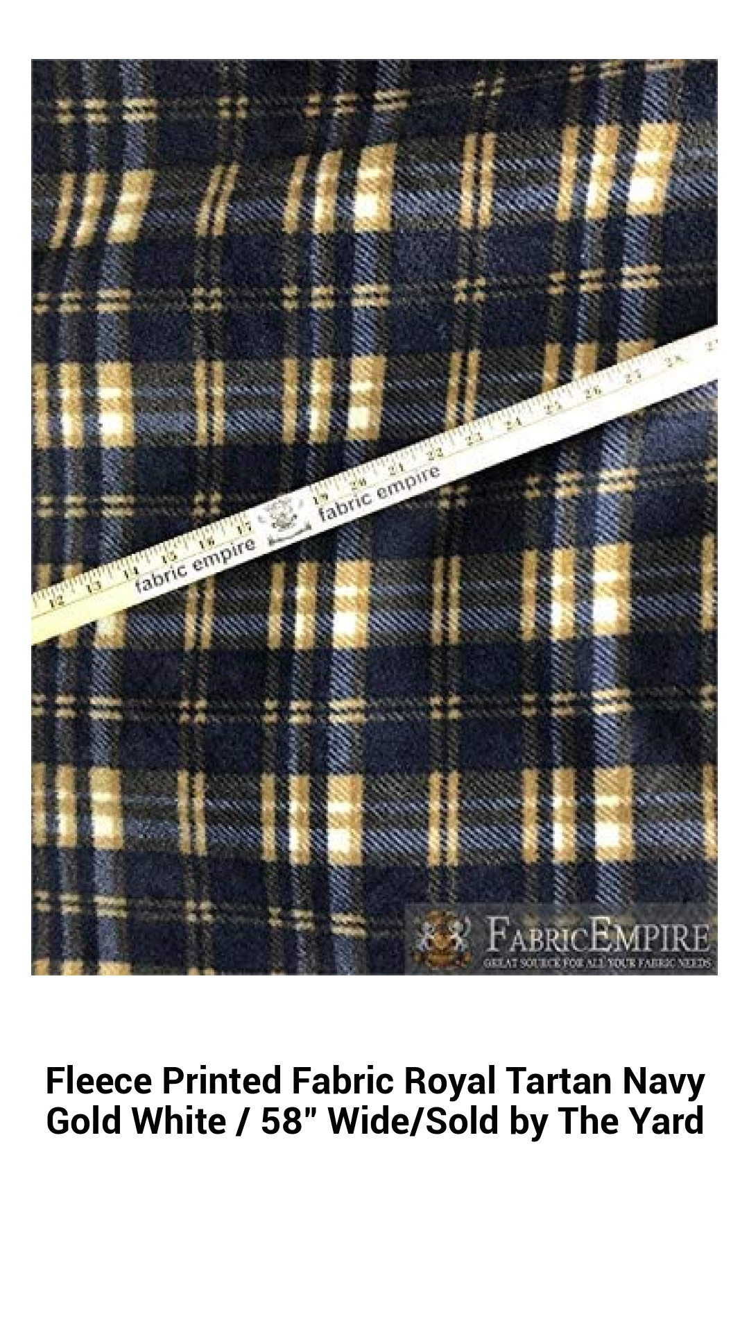 Cozy Royal Tartan Fleece Fabric in Navy, Gold, and White – Soft, Durable, and Versatile – 58" Wide, Sold by the Yard