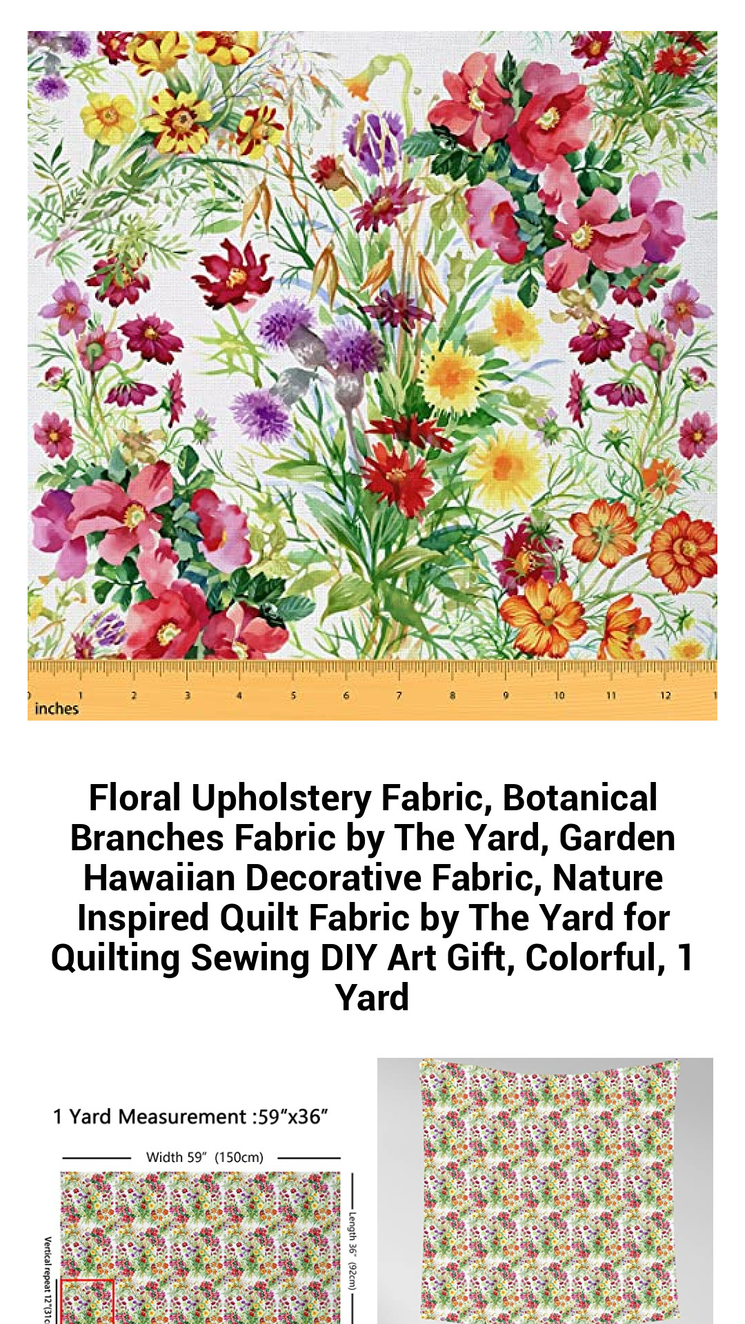 Floral Upholstery Fabric, Botanical Branches Fabric by The Yard, Garden Hawaiian Decorative Fabric, Nature Inspired Quilt Fabric by The Yard for Quilting Sewing DIY Art Gift, Colorful, 1 Yard Floral Upholstery Fabric, Botanical Branches Fabric by The Yard, Garden Hawaiian Decorative Fabric, Nature Inspired Quilt Fabric by The Yard for Quilting Sewing DIY Art Gift, Colorful, 1 Yard