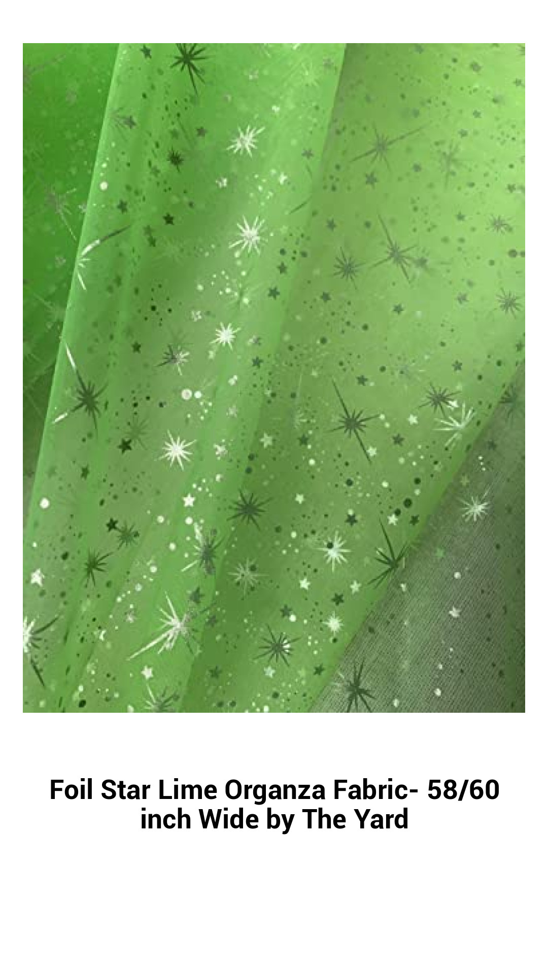 Radiant Foil Star Lime Organza Fabric - Versatile 58/60 Inch Wide Sheer Material for Fashion, Crafts, and Event Decor