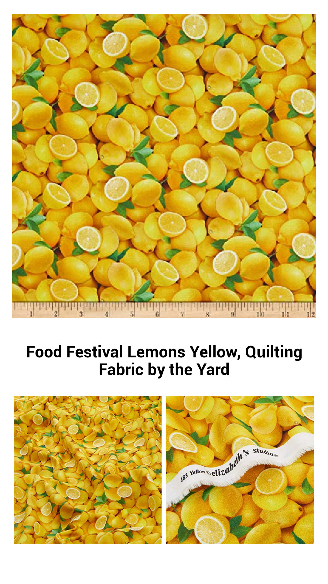 Bright Citrus Delight: Food Festival Lemons Yellow Quilting Fabric by the Yard for Creative Projects