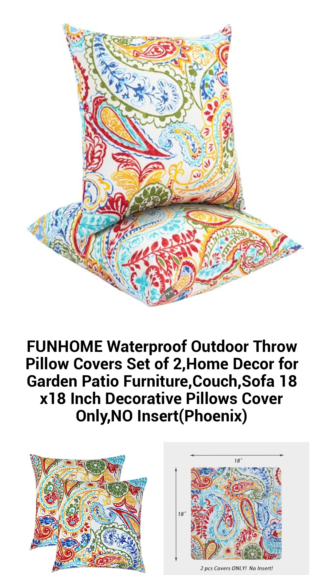 Stylish and Durable Waterproof Outdoor Throw Pillow Covers - Perfect for Garden, Patio, Couch, and Sofa, Set of 2 (18x18 Inch, Phoenix Design)