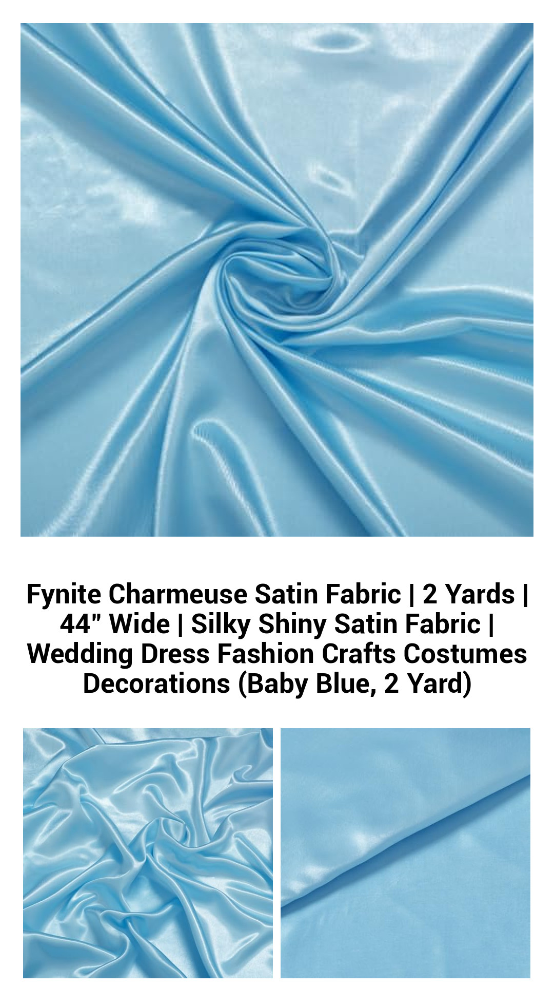 Luxurious Baby Blue Charmeuse Satin Fabric | 2 Yards of Silky Soft, 44" Wide Satin for Weddings, Fashion, Crafts & Elegant Decor