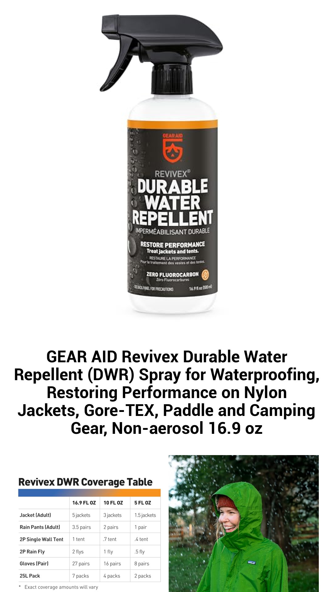 Ultimate Water Repellent Spray for Nylon, Gore-TEX & Outdoor Gear – Restore Performance & Shield Against Elements – Non-Aerosol 16.9 oz