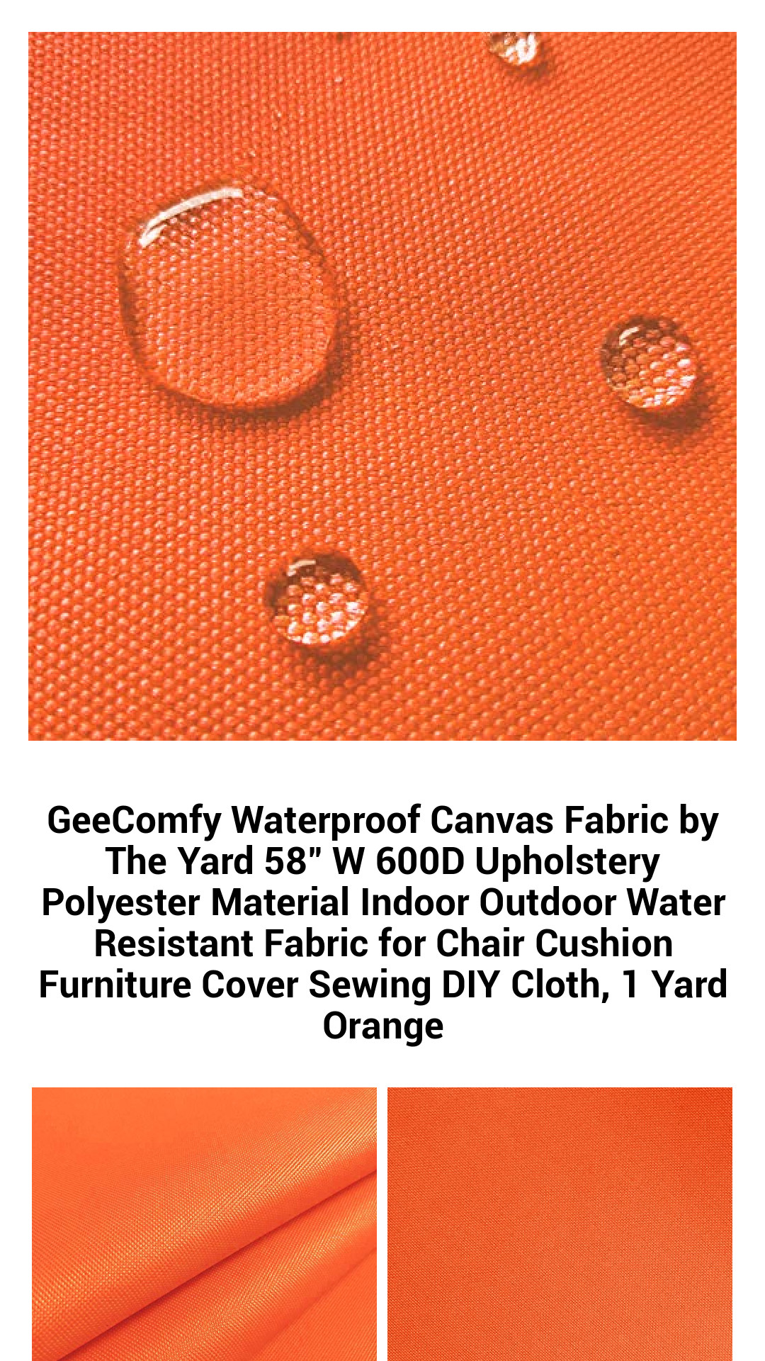 Durable Orange Waterproof Canvas Fabric by the Yard - 58" Wide 600D Polyester for Versatile Indoor & Outdoor DIY Projects
