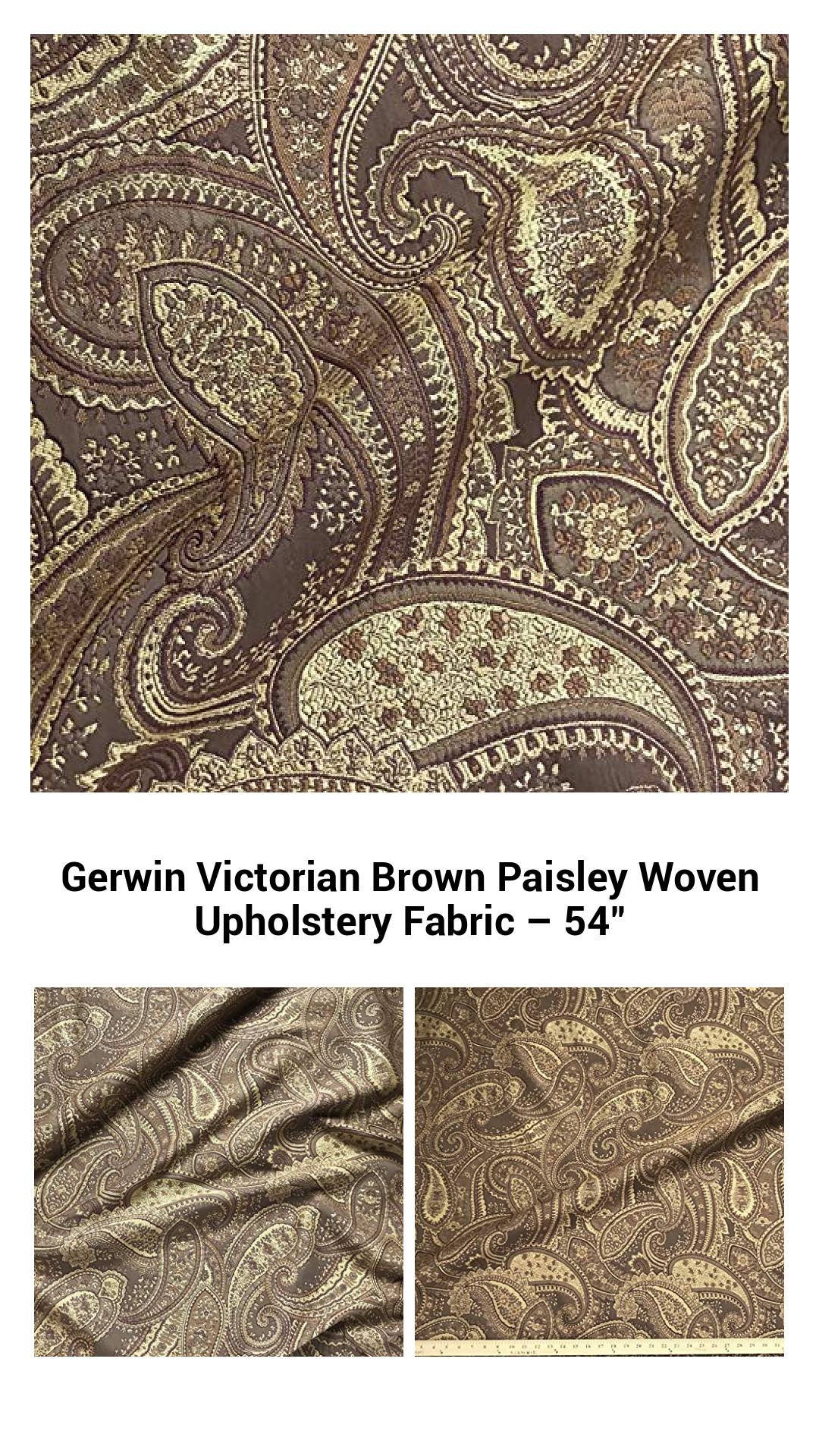 Gerwin Victorian Brown Paisley Woven Upholstery Fabric – 54" Gerwin Victorian Brown Paisley Woven Upholstery Fabric – 54"