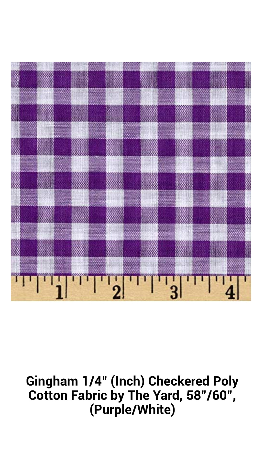 Gingham 1/4" (Inch) Checkered Poly Cotton Fabric by The Yard, 58”/60”, (Purple/White) Gingham 1/4" (Inch) Checkered Poly Cotton Fabric by The Yard, 58”/60”, (Purple/White)