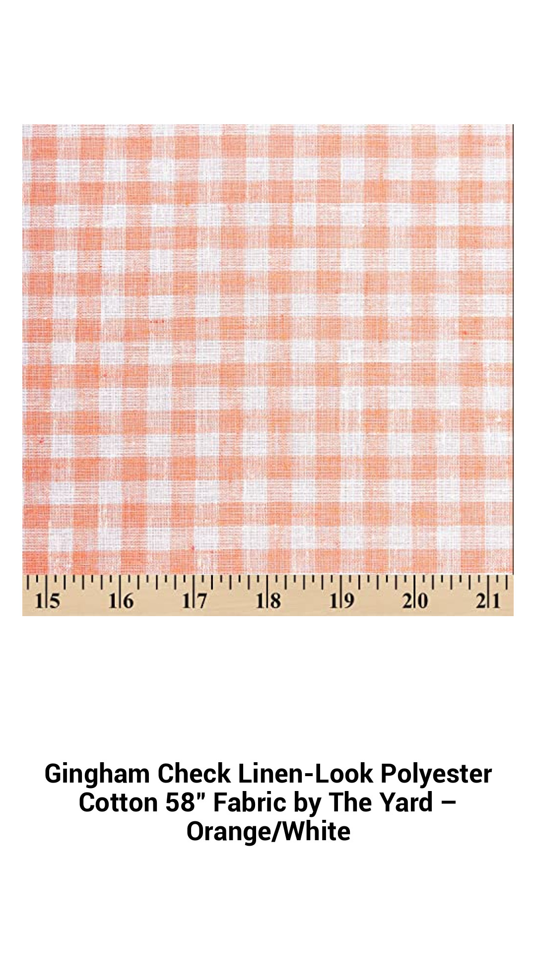 Vibrant Orange & White Gingham Check Linen-Style Polyester Cotton Fabric - 58" Wide, Perfect for Crafts and Upholstery