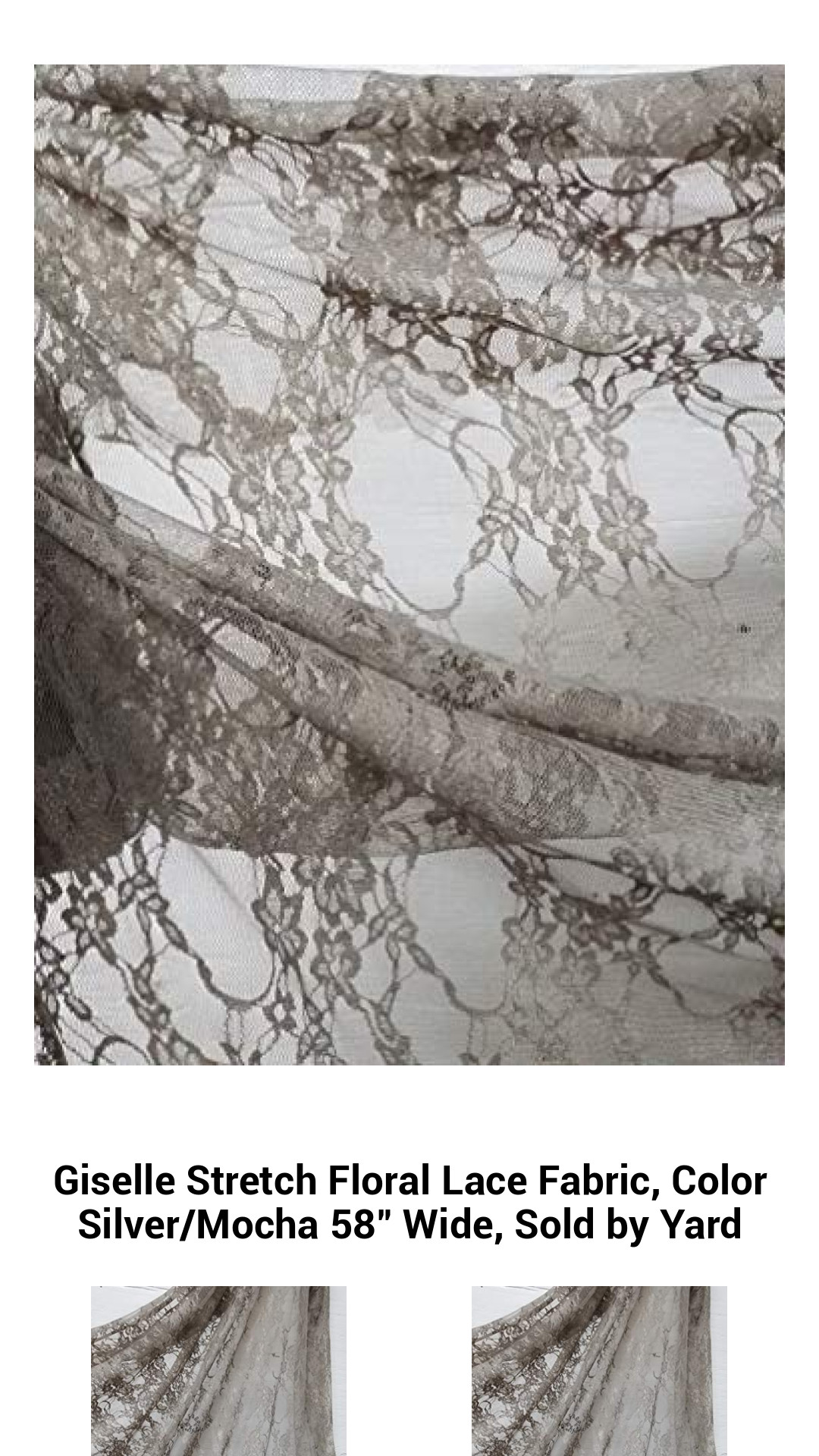 Premium Giselle Stretch Floral Lace Fabric in Elegant Silver and Mocha - 58" Wide, Sold by the Yard for Creative Projects