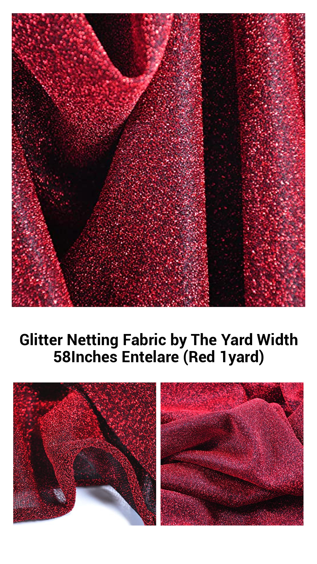 Vibrant Red Glitter Netting Fabric – 58 Inches Wide, Perfect for Costumes and Crafts by the Yard