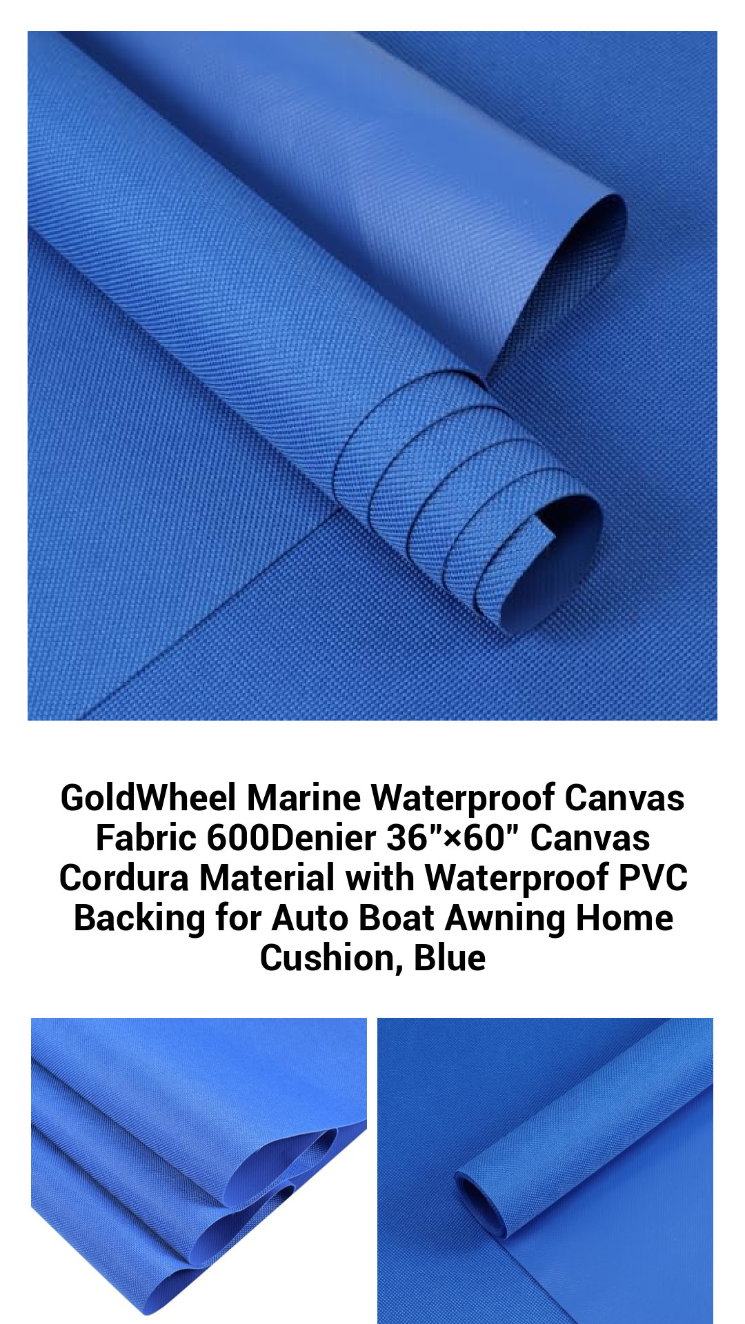 Premium Marine-Grade Waterproof Canvas Fabric - 600D Durable Cordura Material, 36"x60" with PVC Backing for Boats, Awnings, and Outdoor Cushions in Vibrant Blue
