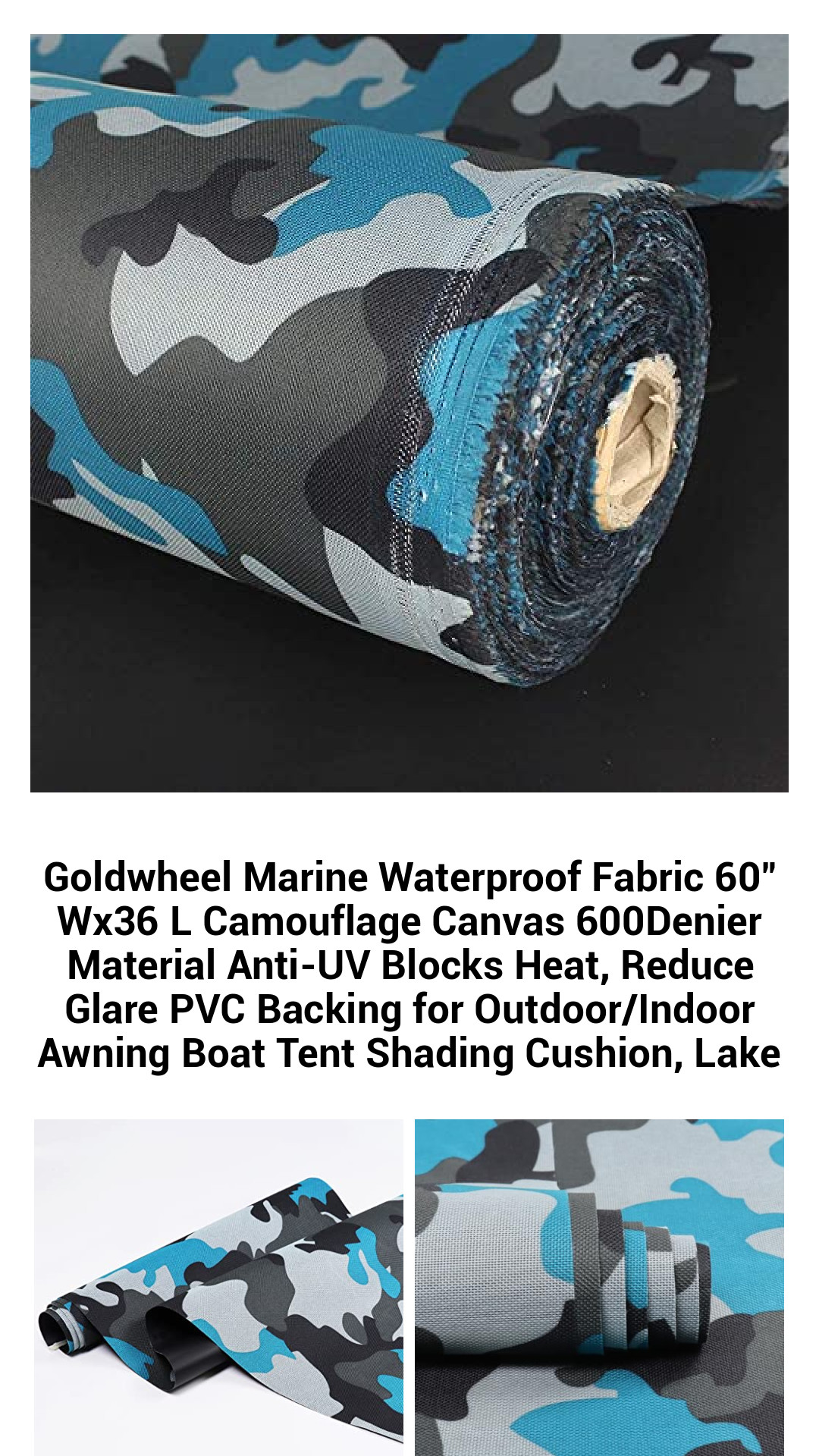 Goldwheel Marine Waterproof Fabric 60" Wx36 L Camouflage Canvas 600Denier Material Anti-UV Blocks Heat, Reduce Glare PVC Backing for Outdoor/Indoor Awning Boat Tent Shading Cushion, Lake Goldwheel Marine Waterproof Fabric 60" Wx36 L Camouflage Canvas 600Denier Material Anti-UV Blocks Heat, Reduce Glare PVC Backing for Outdoor/Indoor Awning Boat Tent Shading Cushion, Lake
