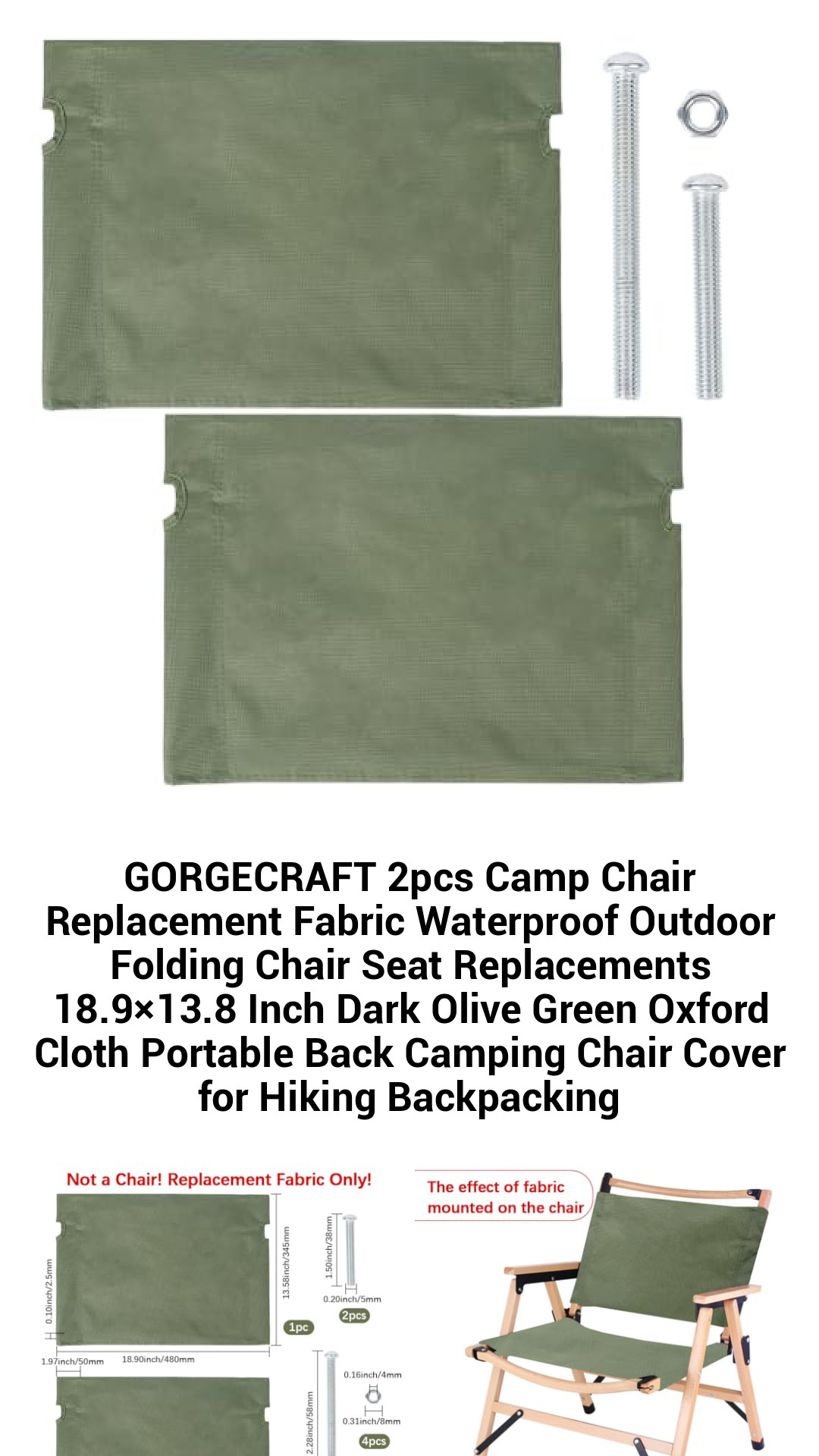 GORGECRAFT 2pcs Camp Chair Replacement Fabric Waterproof Outdoor Folding Chair Seat Replacements 18.9×13.8 Inch Dark Olive Green Oxford Cloth Portable Back Camping Chair Cover for Hiking Backpacking GORGECRAFT 2pcs Camp Chair Replacement Fabric Waterproof Outdoor Folding Chair Seat Replacements 18.9×13.8 Inch Dark Olive Green Oxford Cloth Portable Back Camping Chair Cover for Hiking Backpacking