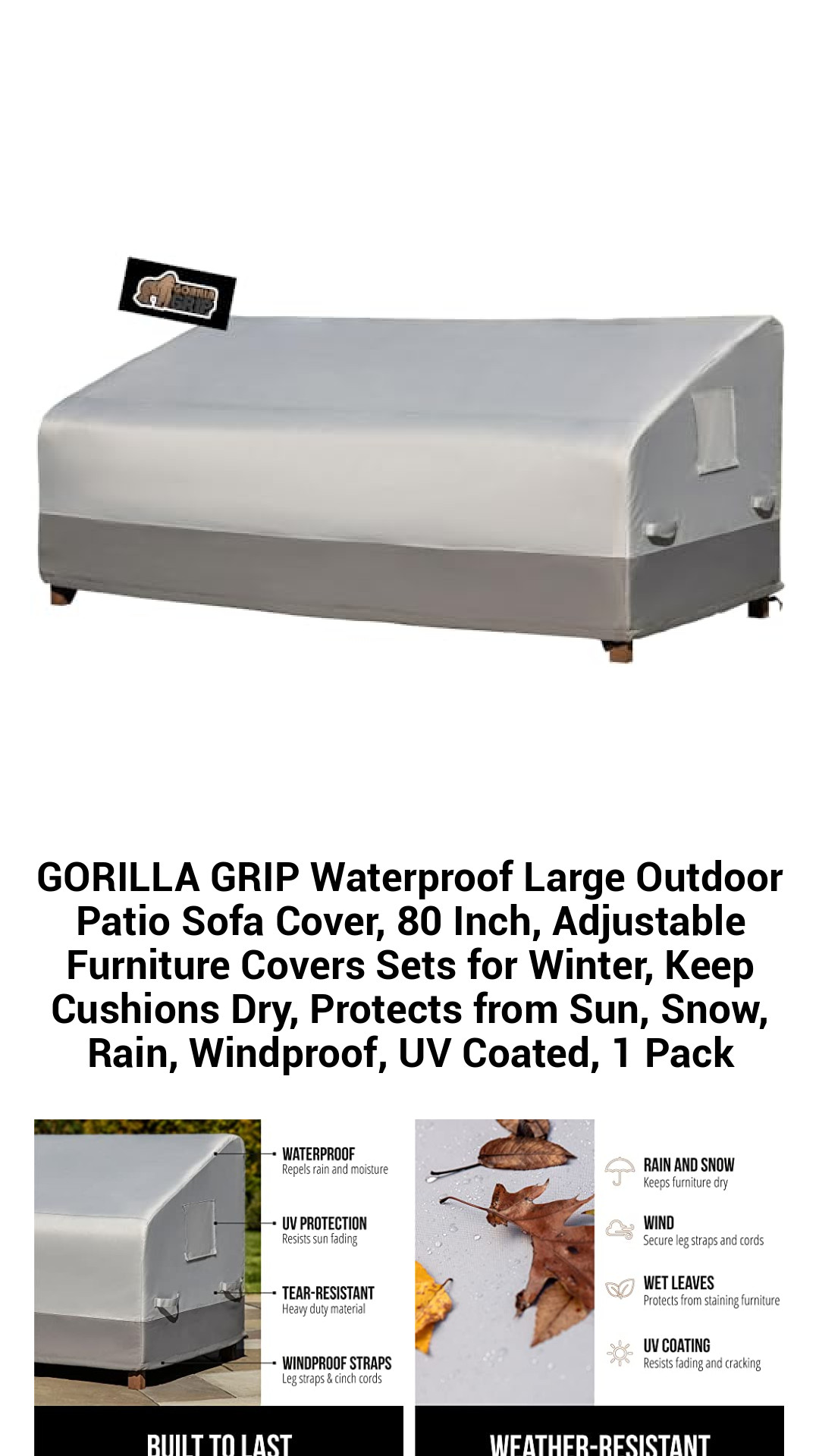 Premium Waterproof Outdoor Sofa Cover - 80 Inch Adjustable Patio Furniture Protector for All Seasons, UV Resistant, Windproof & Durable