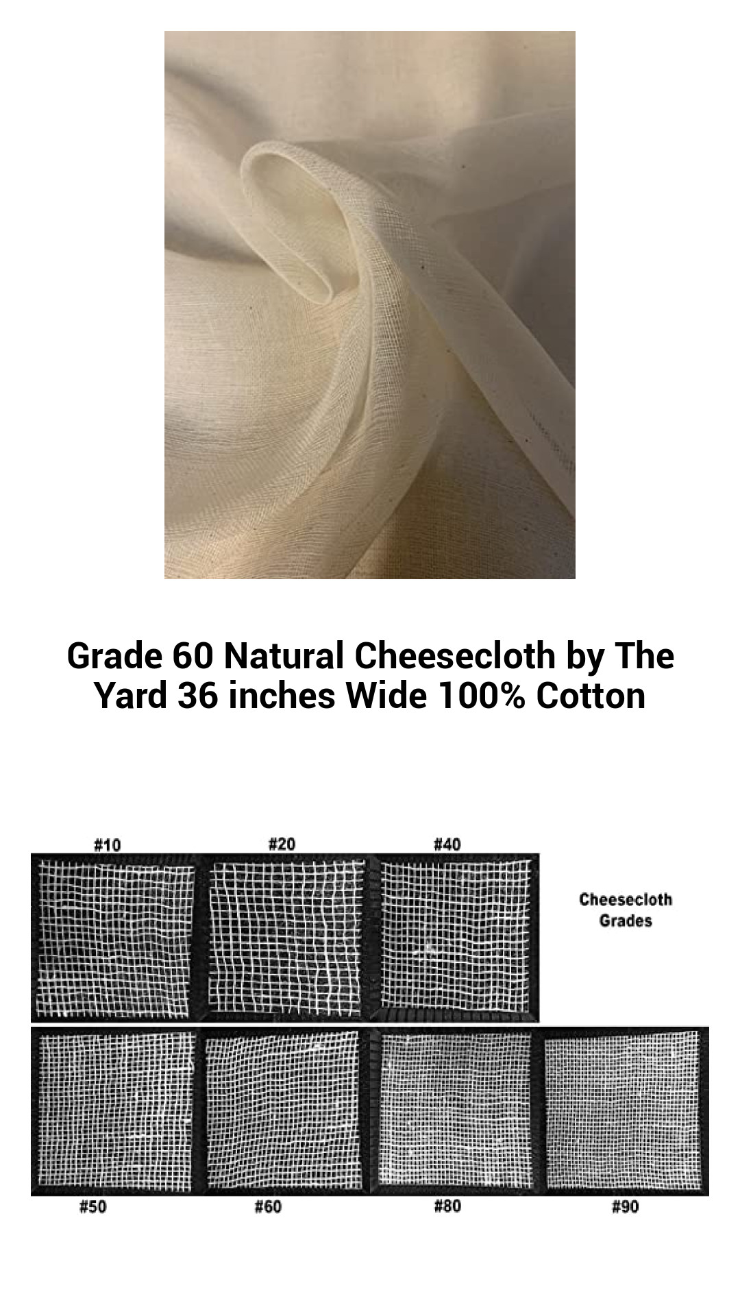 Grade 60 Natural Cheesecloth by The Yard 36 inches Wide 100% Cotton Grade 60 Natural Cheesecloth by The Yard 36 inches Wide 100% Cotton