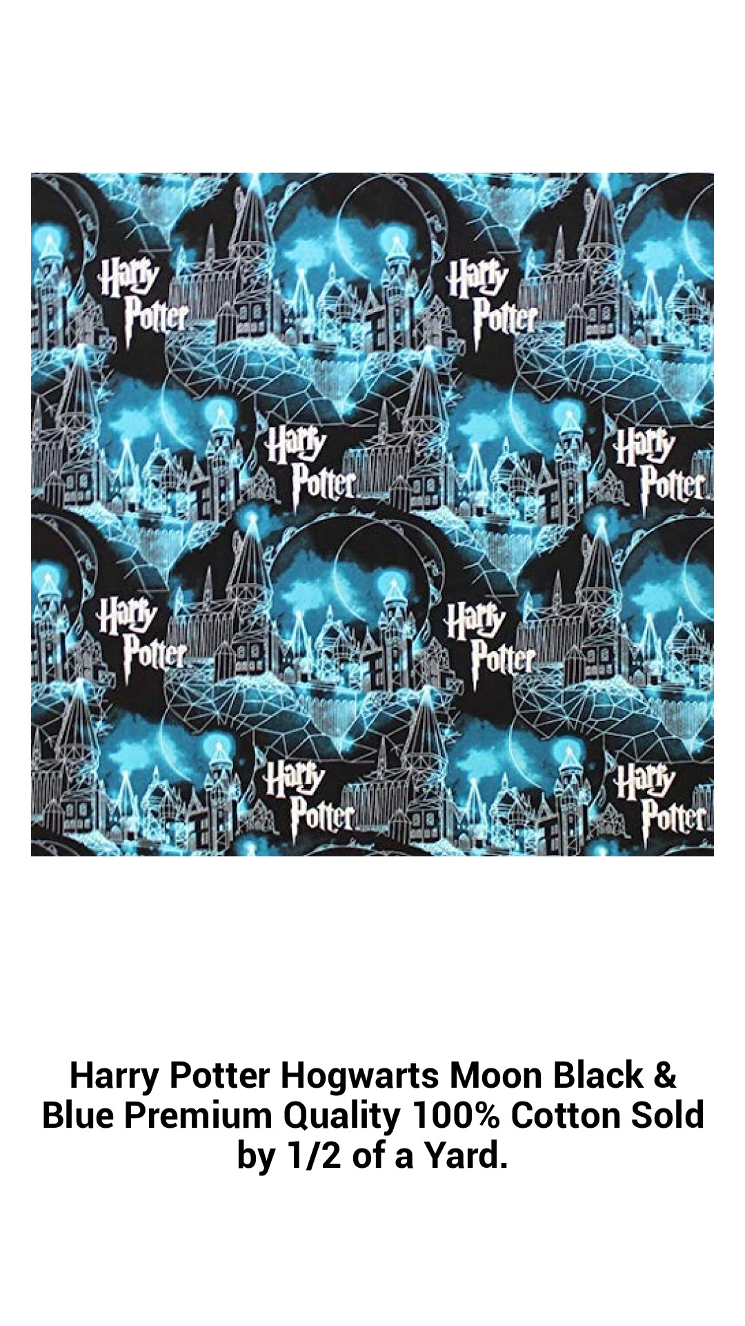 Enchanting Harry Potter Hogwarts Moon Fabric in Black & Blue - Premium 100% Cotton by the Half Yard