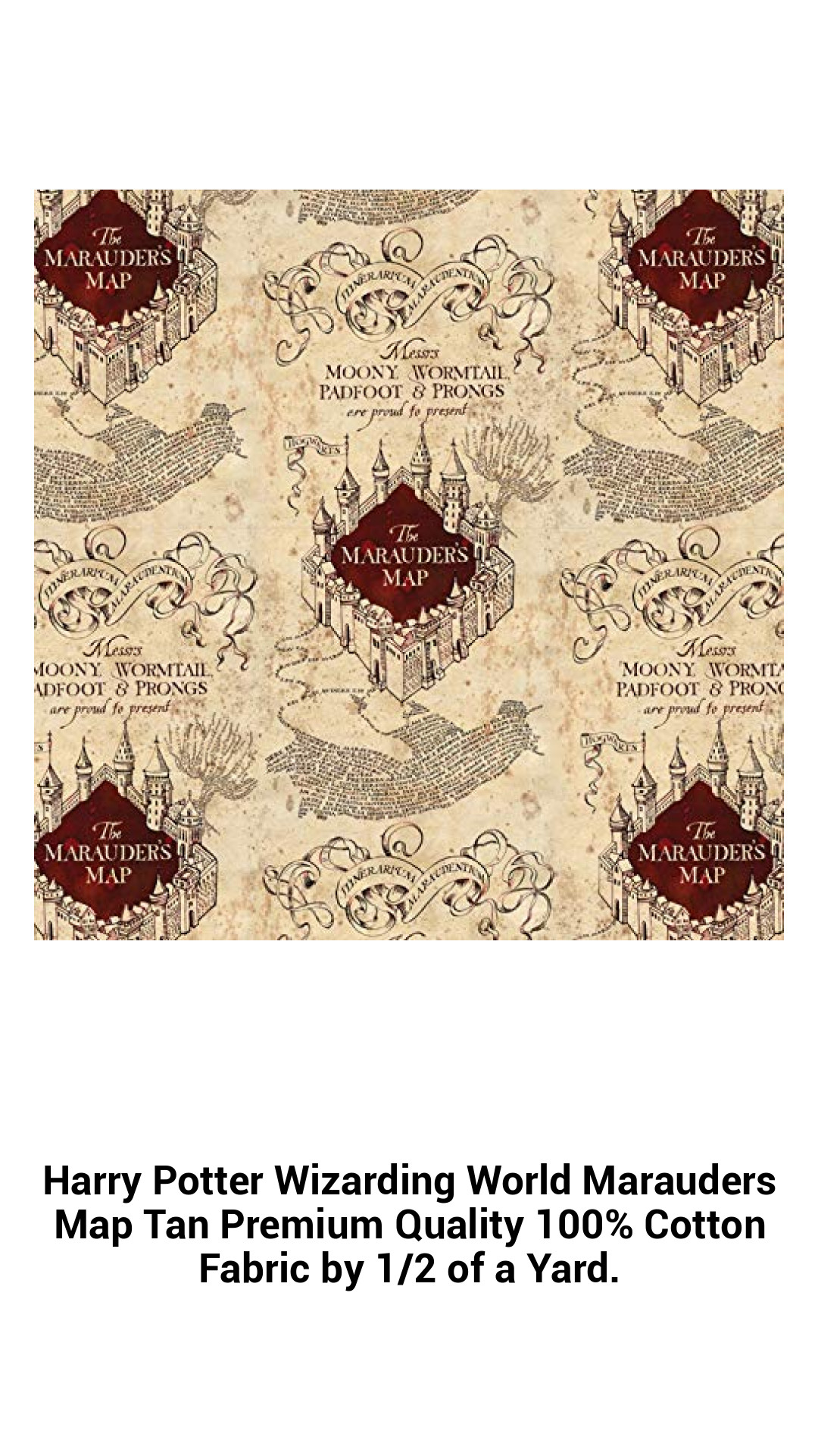 Enchanting Marauders Map Tan Cotton Fabric – Premium Quality for Crafting & Quilting – 100% Cotton, 1/2 Yard Continuous Piece