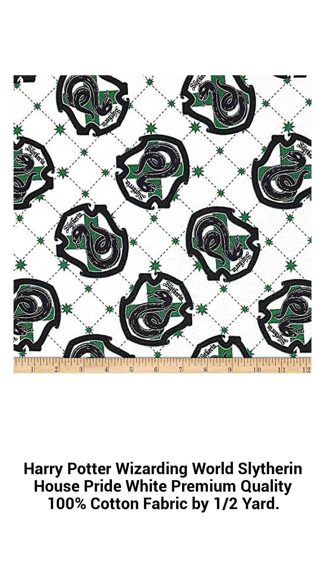 Harry Potter Wizarding World Slytherin House Pride White Premium Quality 100% Cotton Fabric by 1/2 Yard. Harry Potter Wizarding World Slytherin House Pride White Premium Quality 100% Cotton Fabric by 1/2 Yard.