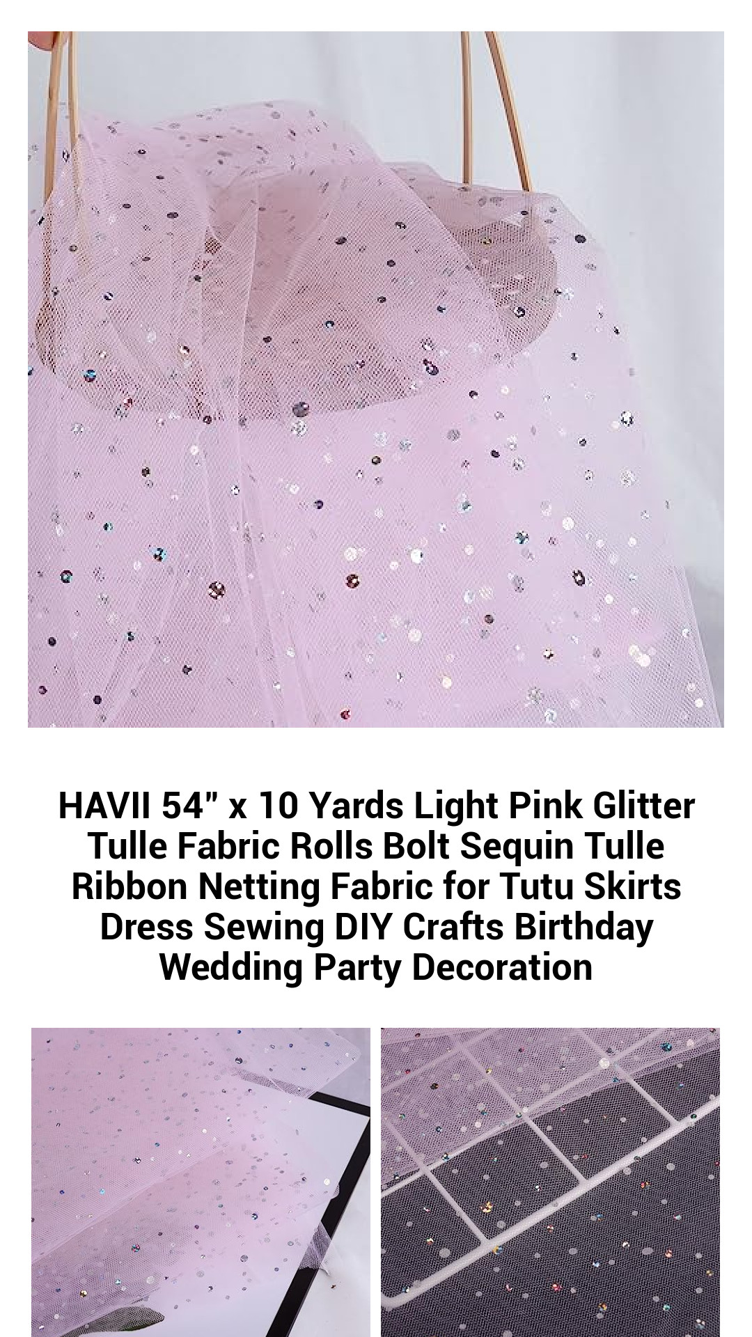 HAVII 54" x 10 Yards Light Pink Glitter Tulle Fabric Rolls Bolt Sequin Tulle Ribbon Netting Fabric for Tutu Skirts Dress Sewing DIY Crafts Birthday Wedding Party Decoration HAVII 54" x 10 Yards Light Pink Glitter Tulle Fabric Rolls Bolt Sequin Tulle Ribbon Netting Fabric for Tutu Skirts Dress Sewing DIY Crafts Birthday Wedding Party Decoration