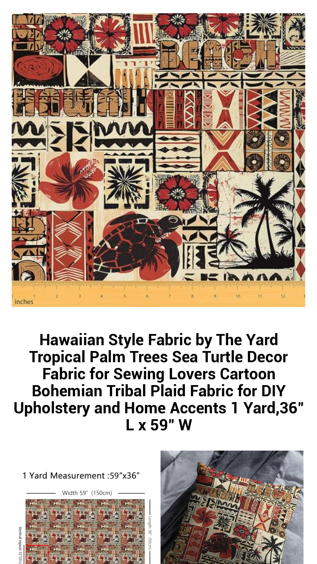 Vibrant Hawaiian Tropical Palm Trees & Sea Turtle Fabric by the Yard - Ideal for DIY Crafts, Upholstery, and Home Decor