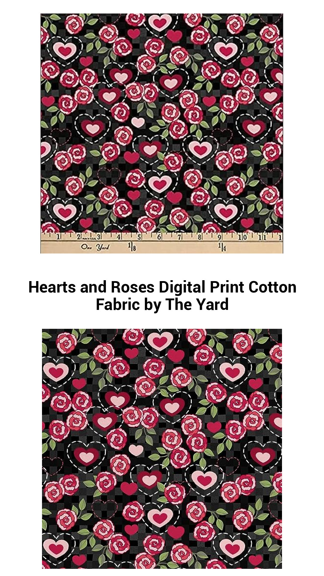 Charming Hearts and Roses Cotton Fabric by the Yard – Premium Quality Digital Print for Quilting and Sewing Projects