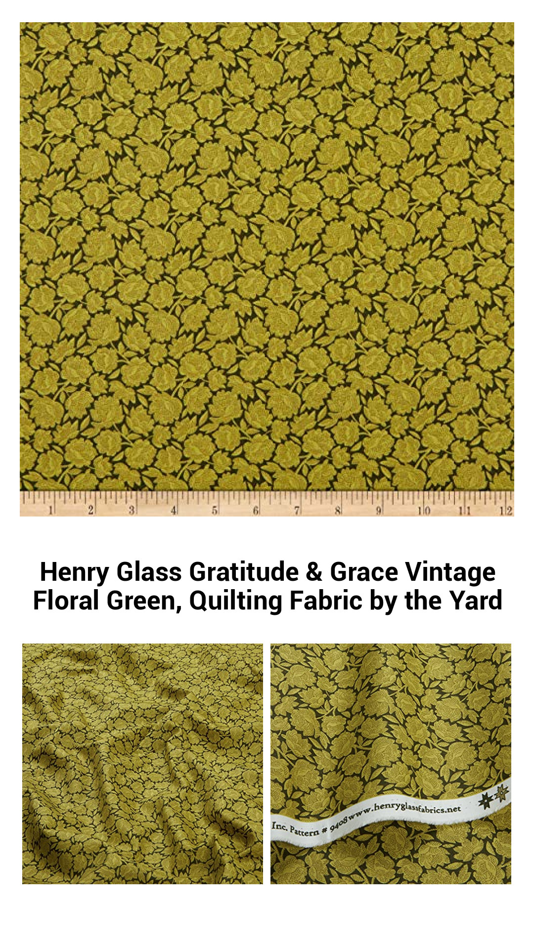Henry Glass Gratitude & Grace Vintage Floral Green, Quilting Fabric by the Yard Henry Glass Gratitude & Grace Vintage Floral Green, Quilting Fabric by the Yard