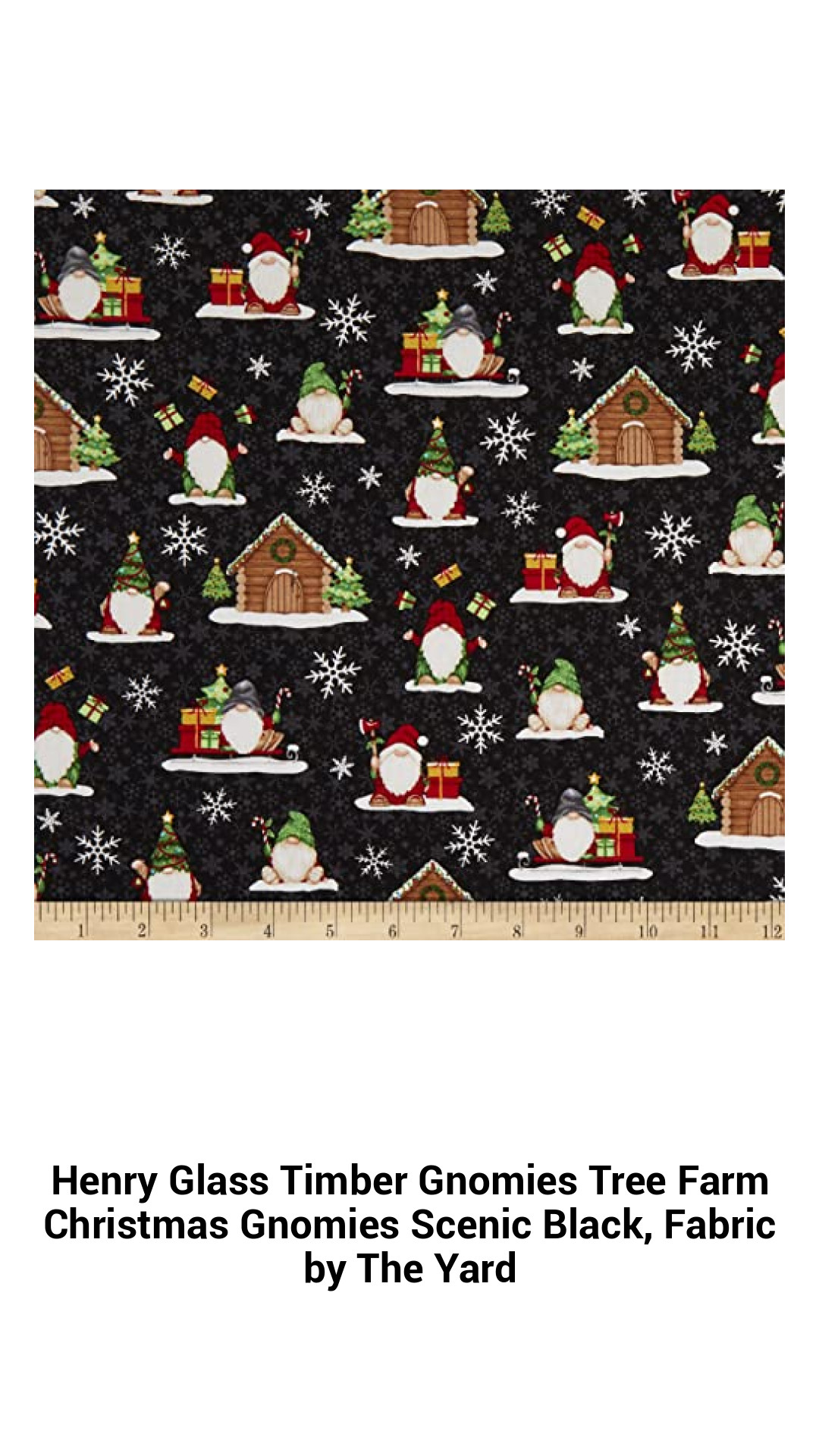Enchanting Timber Gnomies Christmas Fabric for Crafting and Quilting – Scenic Black Cotton by the Yard