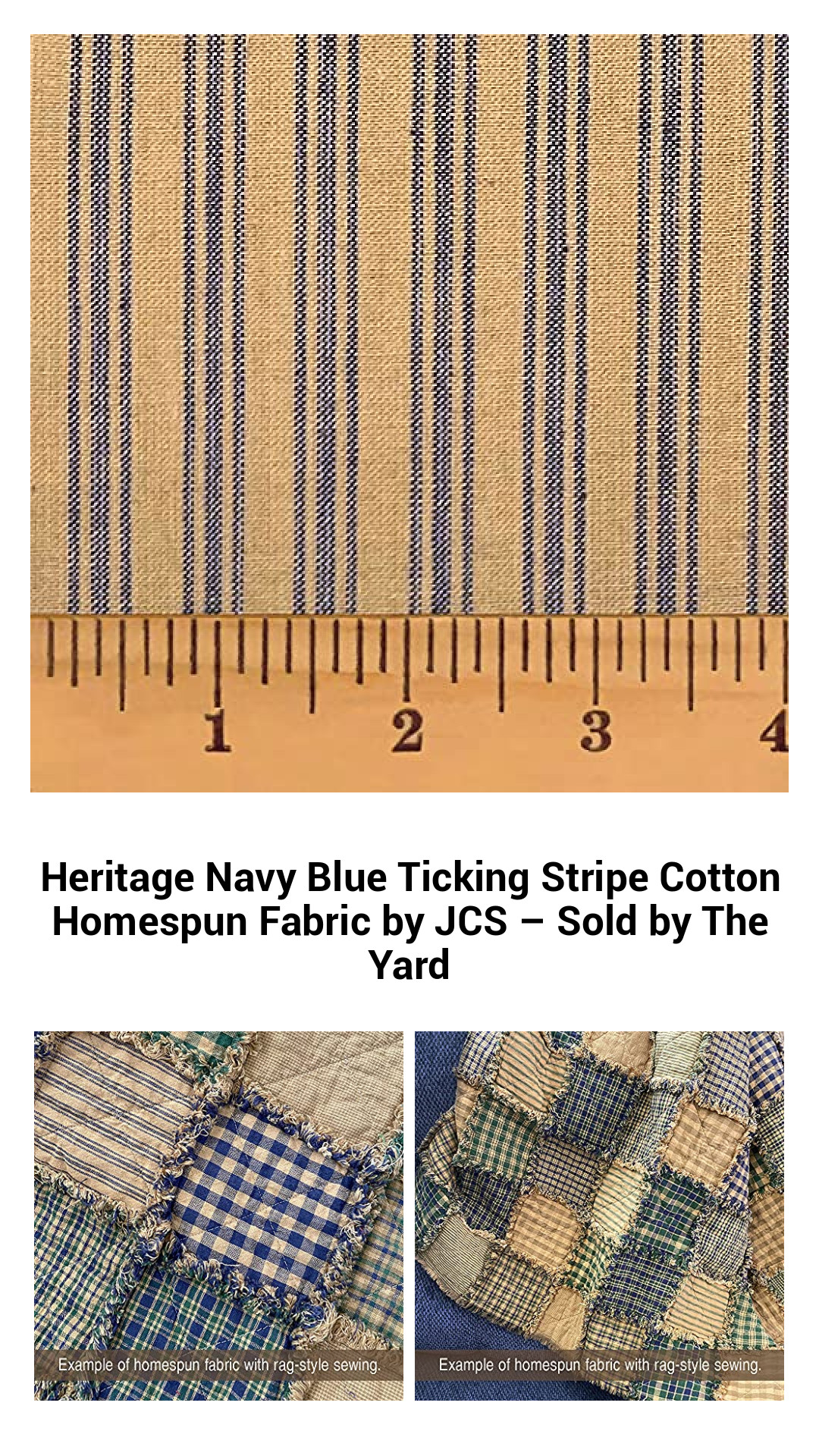 Premium Heritage Navy Blue Ticking Stripe Cotton Fabric – Versatile, Soft, and Sold by the Yard for All Your Crafting Needs