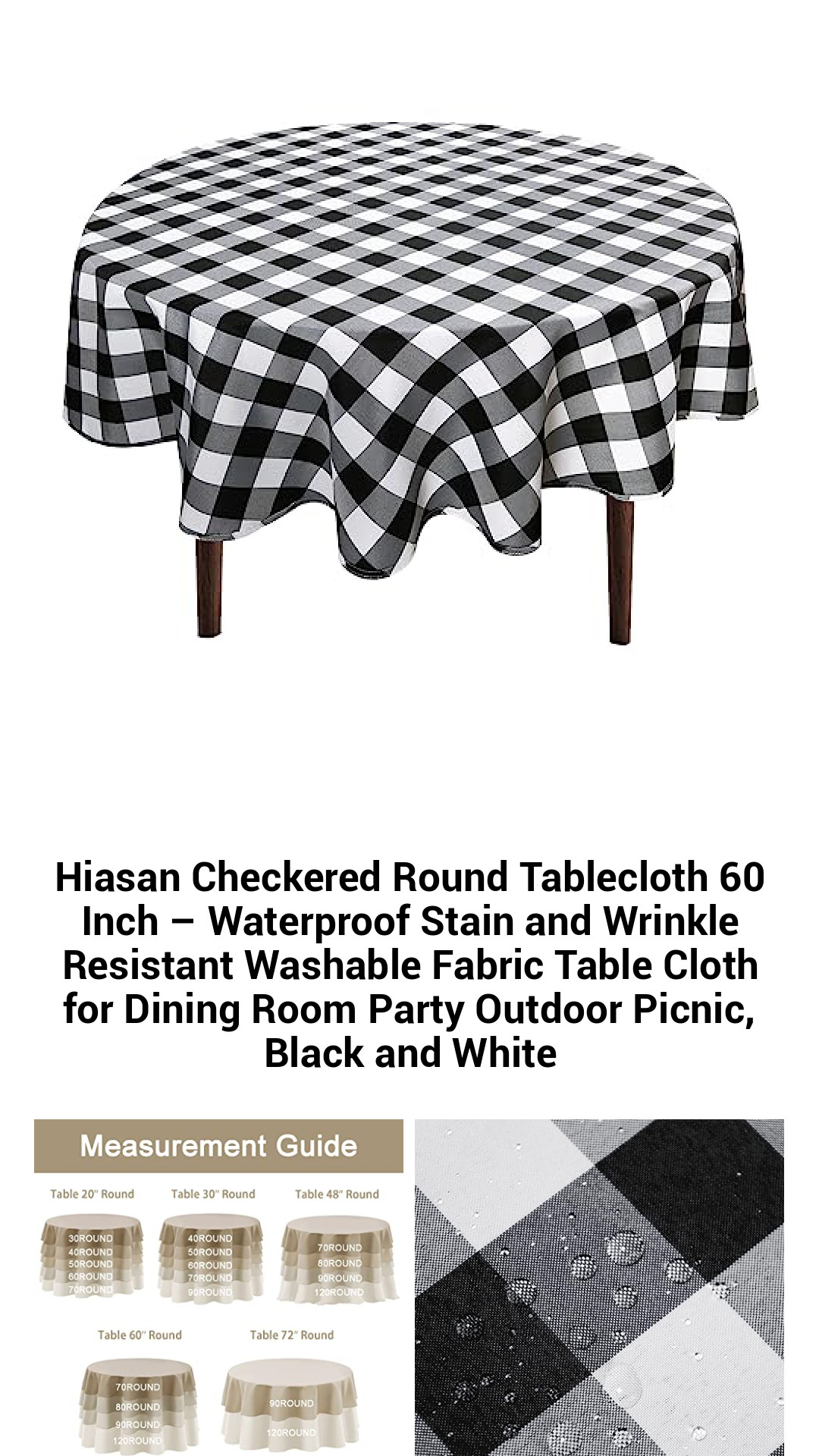 Stylish 60-Inch Checkered Round Tablecloth – Waterproof, Stain-Resistant, and Washable for Dining, Parties, and Outdoor Events in Classic Black and White