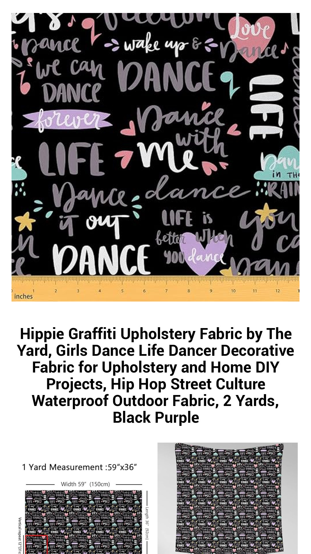 Vibrant Hippie Graffiti Upholstery Fabric – Waterproof Dance Life Design for DIY Home Projects, 2 Yards of Urban Chic for Indoor & Outdoor Use