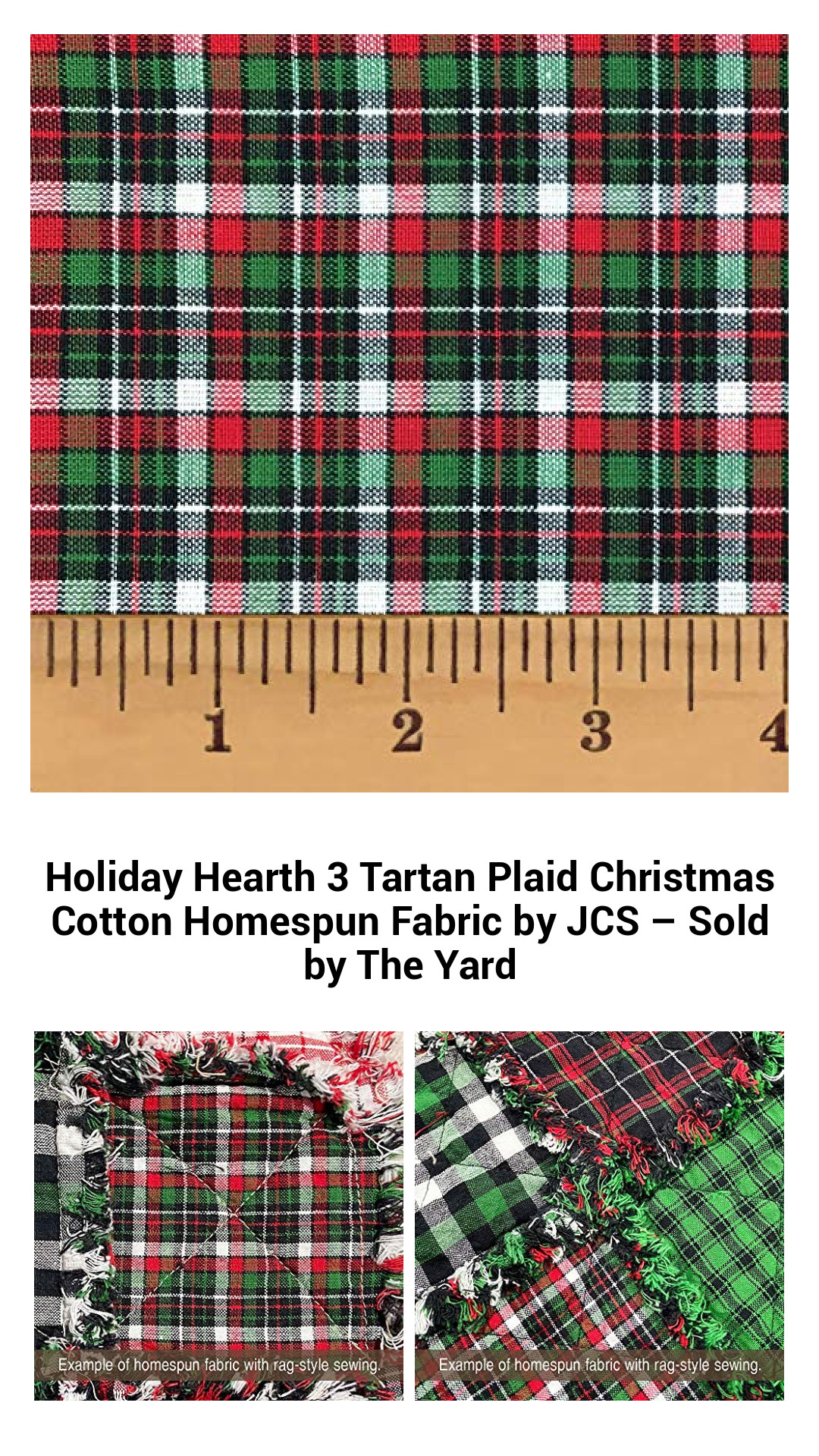 Cozy Holiday Hearth 3 Tartan Plaid Cotton Fabric – Perfect for Christmas Crafts and Quilts, Sold by the Yard