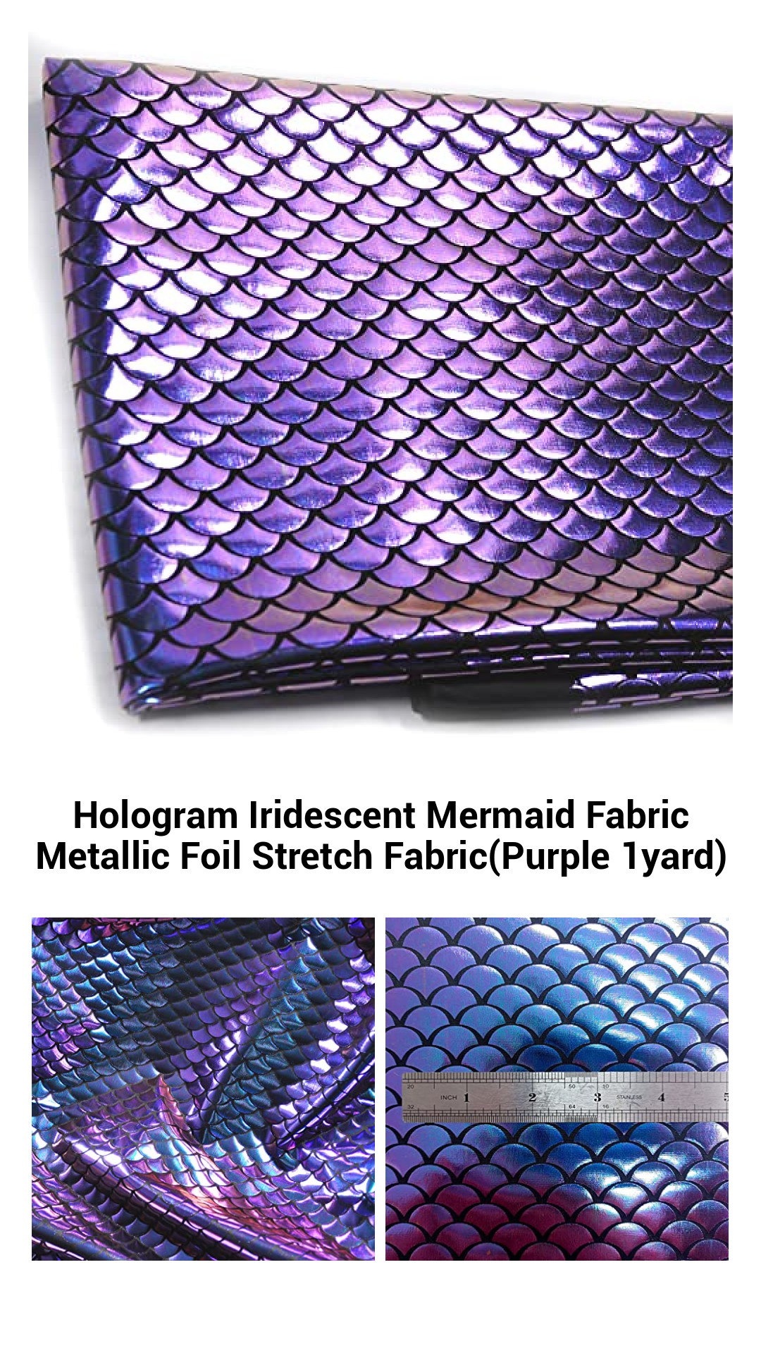 Iridescent Purple Mermaid Stretch Fabric – Holographic Metallic Foil for Costumes, Crafts, and Decorations (1 Yard)