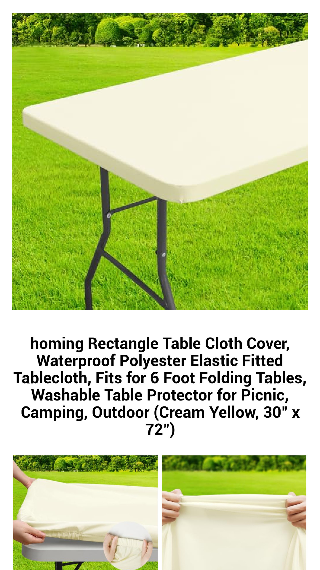 homing Rectangle Table Cloth Cover, Waterproof Polyester Elastic Fitted Tablecloth, Fits for 6 Foot Folding Tables, Washable Table Protector for Picnic, Camping, Outdoor (Cream Yellow, 30" x 72") homing Rectangle Table Cloth Cover, Waterproof Polyester Elastic Fitted Tablecloth, Fits for 6 Foot Folding Tables, Washable Table Protector for Picnic, Camping, Outdoor (Cream Yellow, 30" x 72")