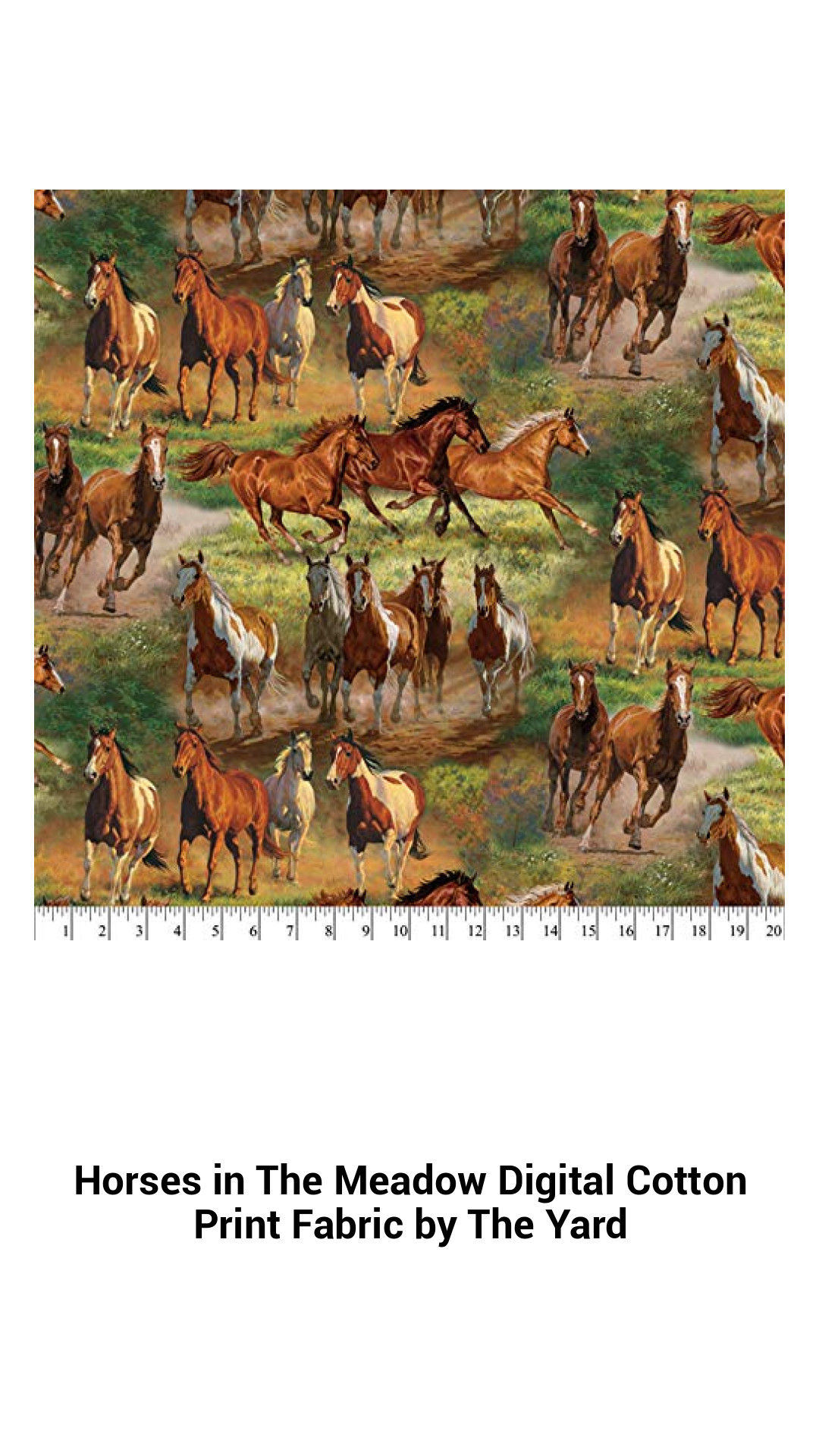 Enchanting Horses in the Meadow Cotton Fabric - Premium Digital Print by the Yard for Quilting and Crafts