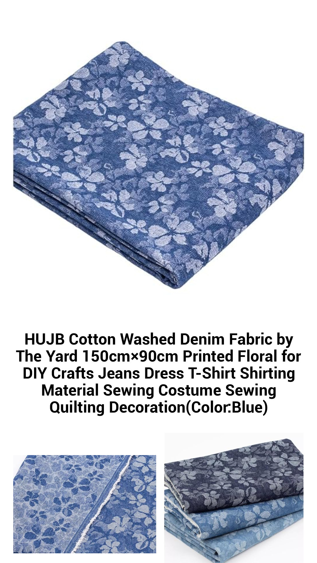 HUJB Cotton Washed Denim Fabric by The Yard 150cm×90cm Printed Floral for DIY Crafts Jeans Dress T-Shirt Shirting Material Sewing Costume Sewing Quilting Decoration(Color:Blue) HUJB Cotton Washed Denim Fabric by The Yard 150cm×90cm Printed Floral for DIY Crafts Jeans Dress T-Shirt Shirting Material Sewing Costume Sewing Quilting Decoration(Color:Blue)