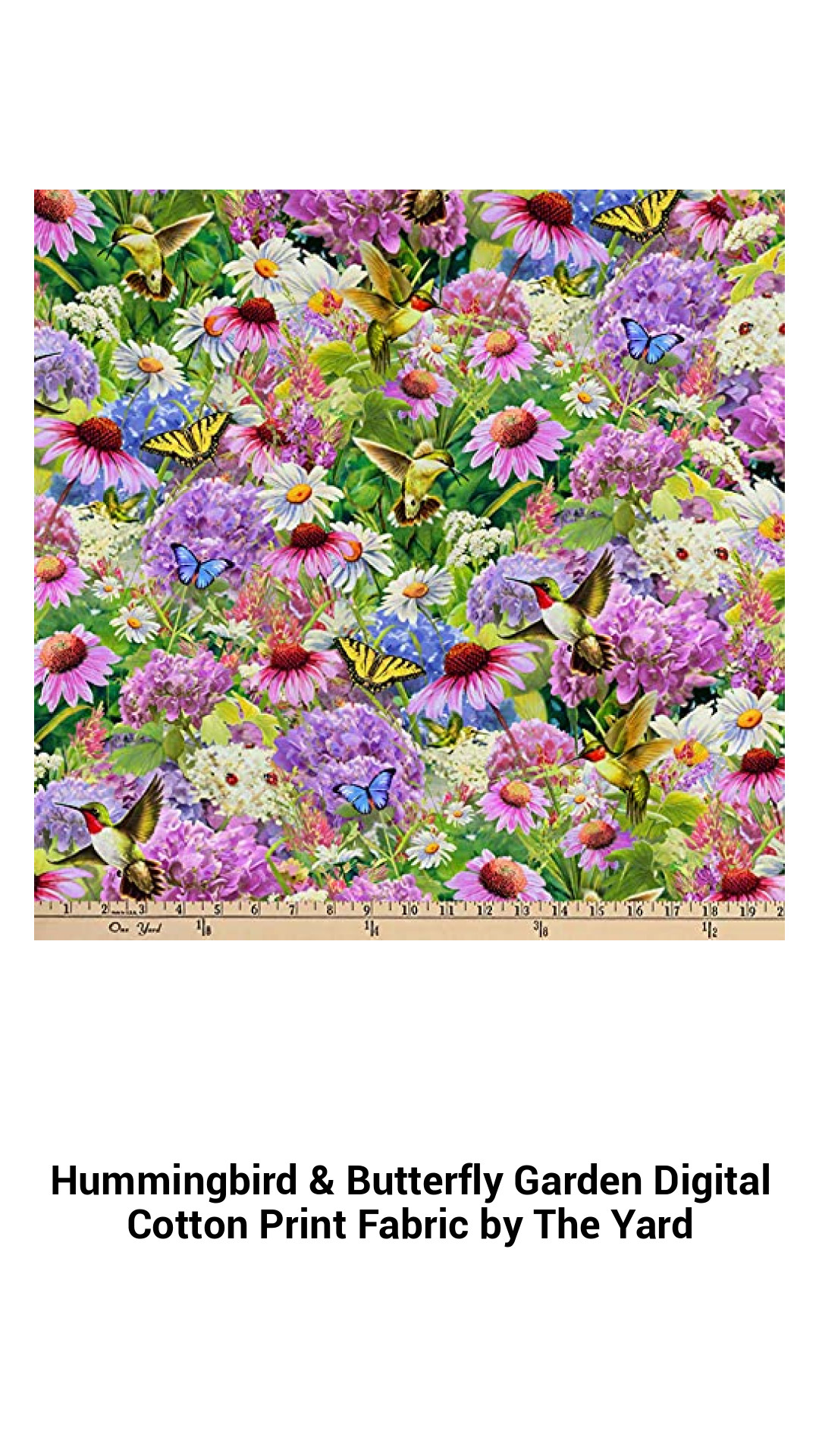 Enchanting Hummingbird & Butterfly Garden Cotton Fabric by the Yard - Perfect for Quilting and Crafting