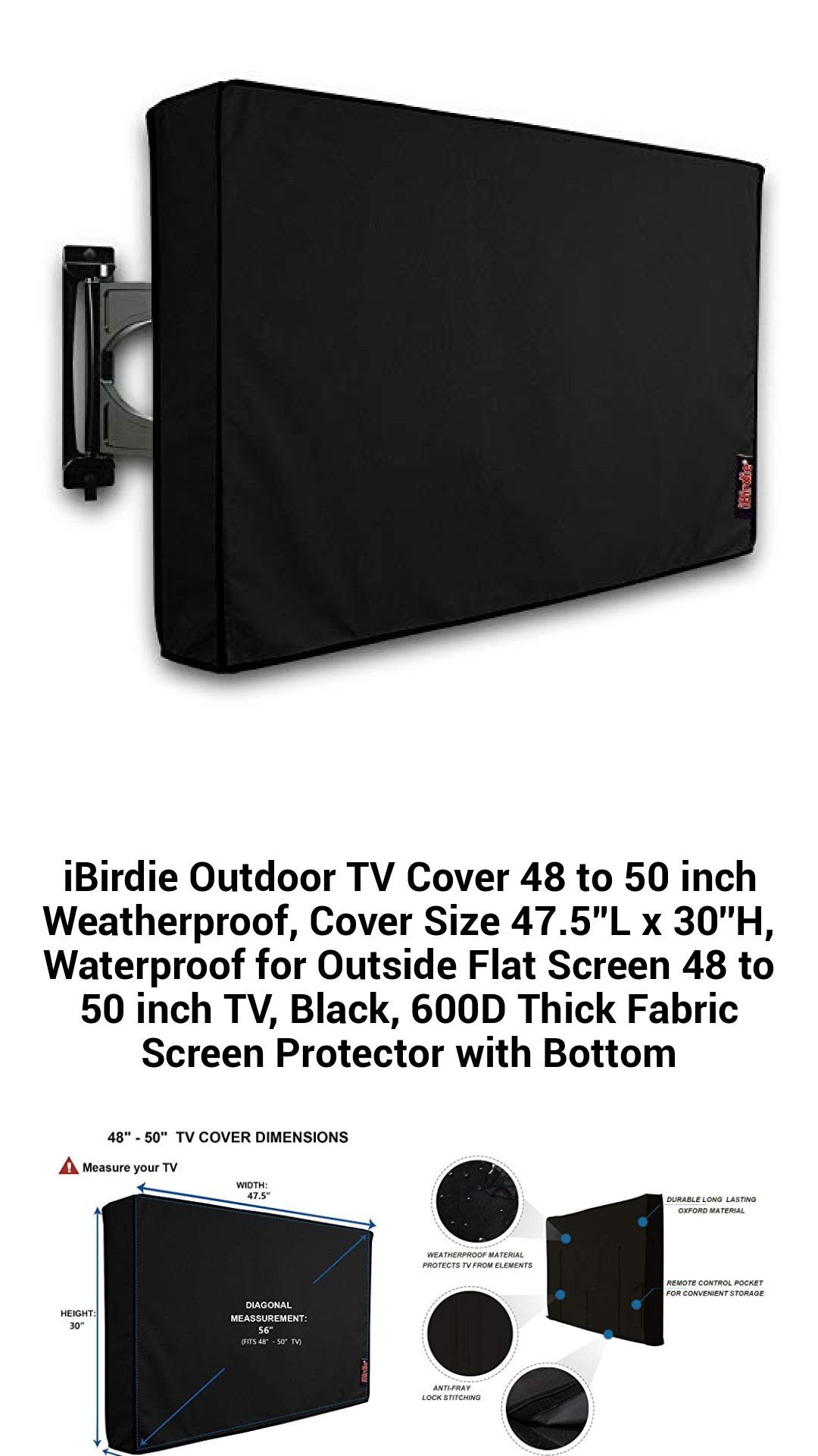 Ultimate Weatherproof Outdoor TV Cover for 48 to 50 Inch Screens – Heavy-Duty Waterproof Protection in Black – Fits Perfectly for Flat Screens