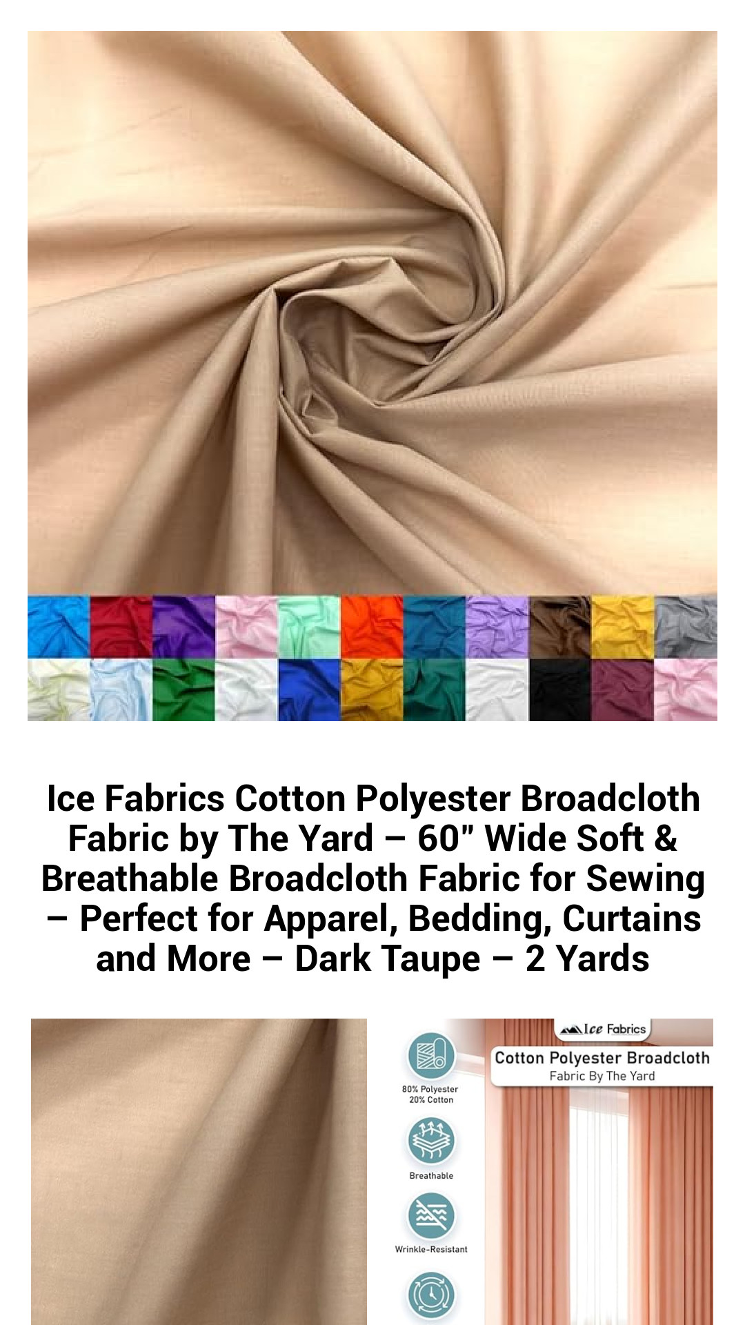 Luxurious Dark Taupe Cotton Polyester Broadcloth Fabric - 60" Wide, Soft & Breathable by The Yard for Versatile Sewing Projects