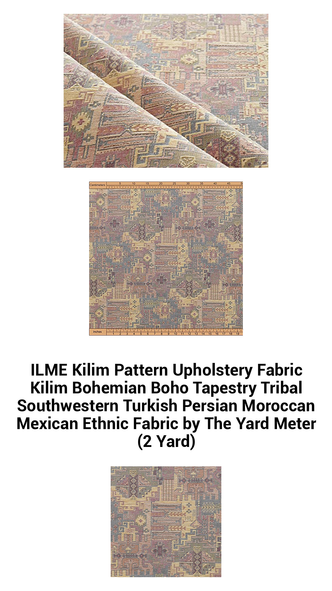 Artisan Kilim-Inspired Upholstery Fabric - Vibrant Bohemian Tapestry for Chic Decor, Ethnic Patterns, and Southwestern Flair by the Yard (2 Yards)