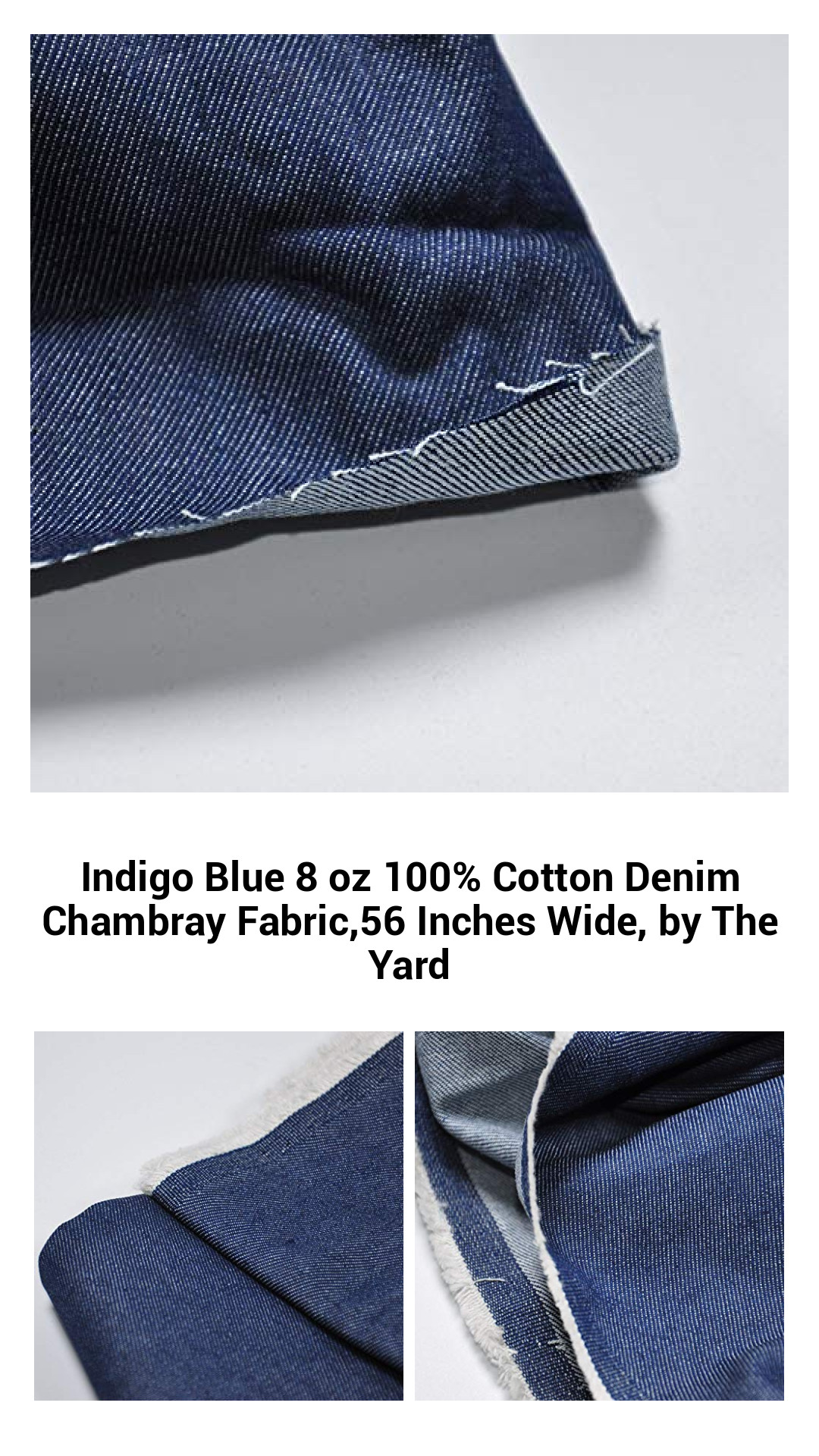 Indigo Blue 8 oz 100% Cotton Denim Chambray Fabric,56 Inches Wide, by The Yard Indigo Blue 8 oz 100% Cotton Denim Chambray Fabric,56 Inches Wide, by The Yard