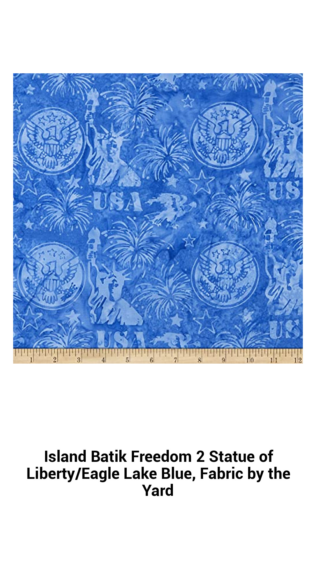 Stunning Island Batik Freedom 2 Statue of Liberty Fabric in Vibrant Eagle Lake Blue – Perfect for Quilting, Apparel, and Décor