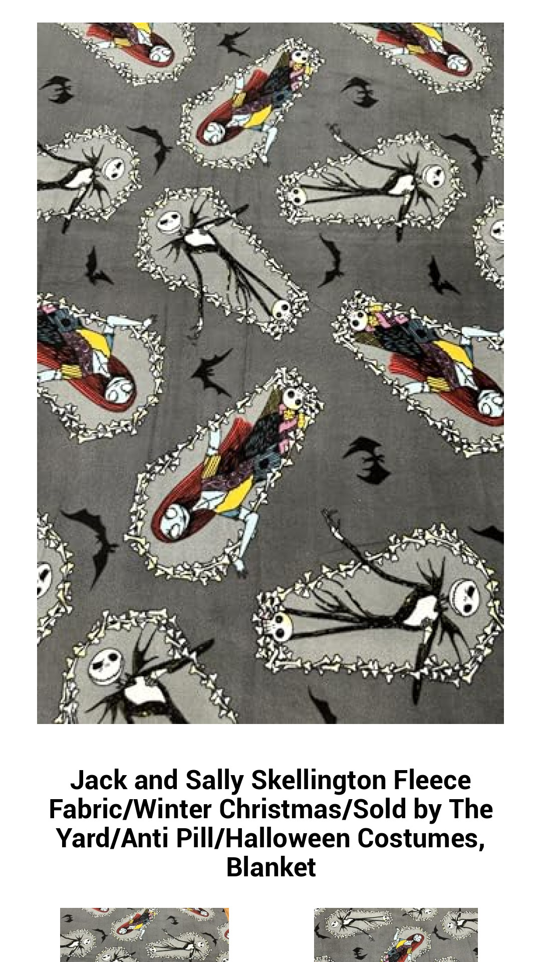 Jack and Sally Skellington Fleece Fabric for Cozy Winter Creations | Anti-Pill, Perfect for Halloween Costumes & Holiday Blankets | Sold by the Yard