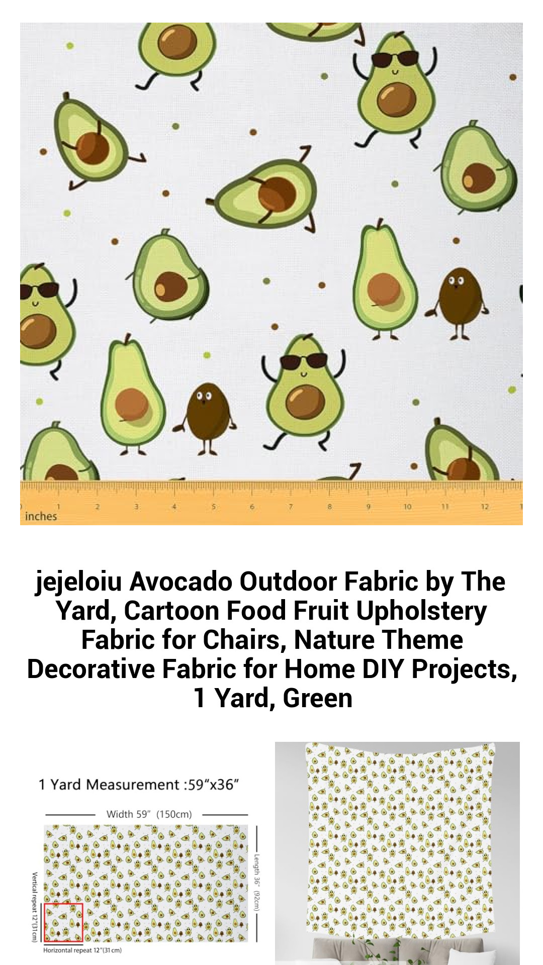 jejeloiu Avocado Outdoor Fabric by The Yard, Cartoon Food Fruit Upholstery Fabric for Chairs, Nature Theme Decorative Fabric for Home DIY Projects, 1 Yard, Green jejeloiu Avocado Outdoor Fabric by The Yard, Cartoon Food Fruit Upholstery Fabric for Chairs, Nature Theme Decorative Fabric for Home DIY Projects, 1 Yard, Green